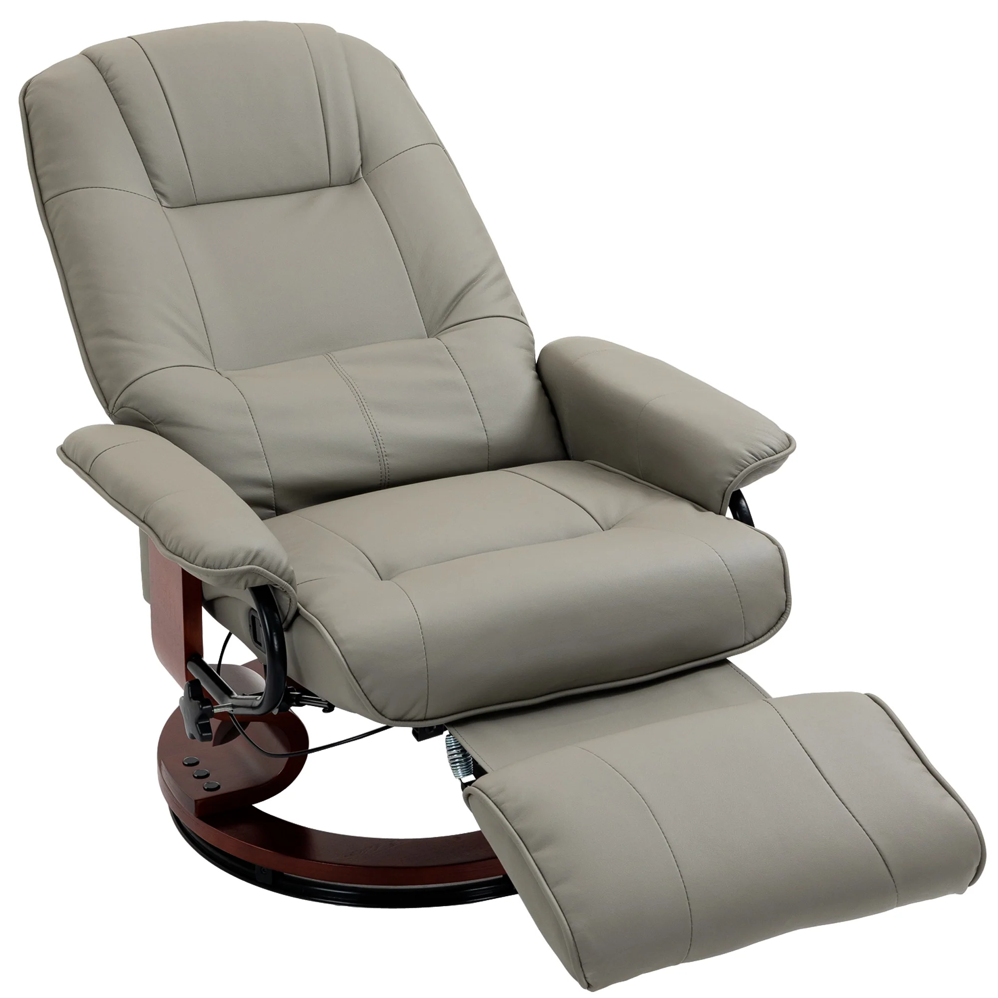 EaseRest Faux Leather Recliner Chair, Swivel Recliner w/ Footrest, Armrest & Wood Base, Gray - Image 10