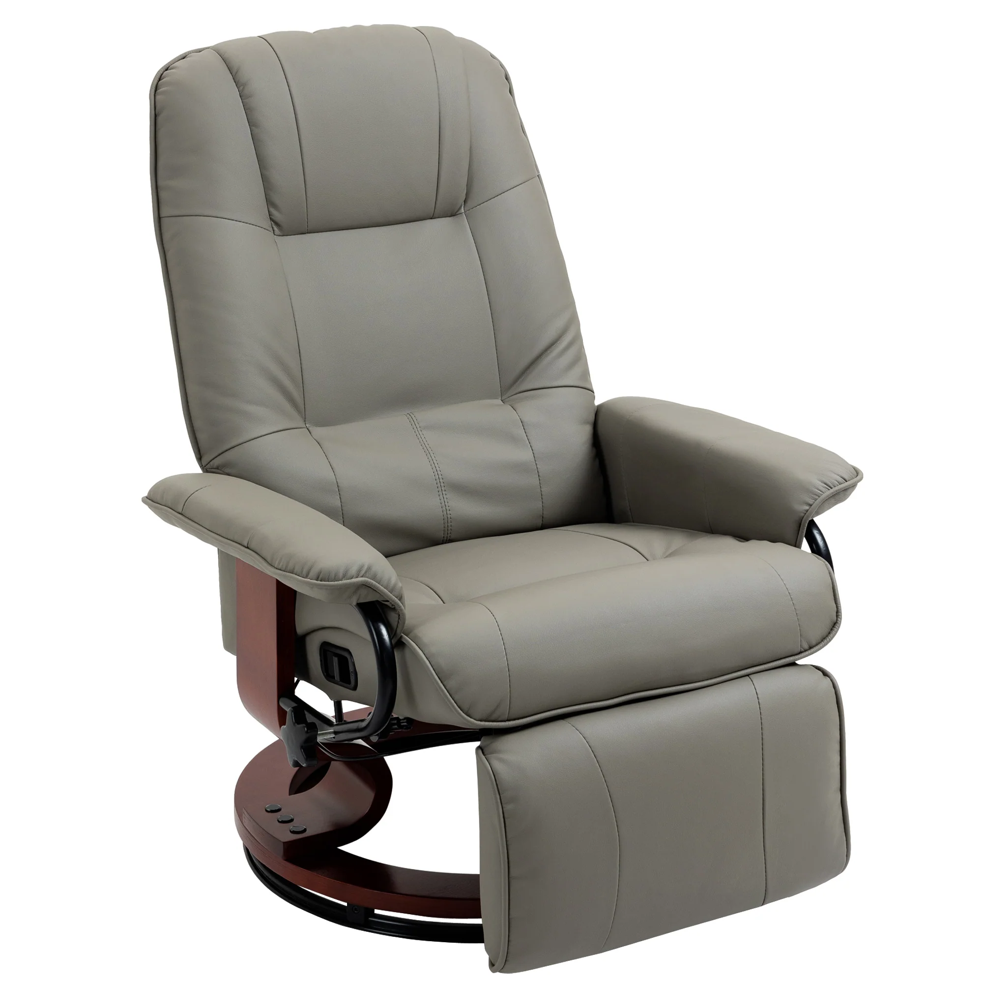 EaseRest Faux Leather Recliner Chair, Swivel Recliner w/ Footrest, Armrest & Wood Base, Gray - Image 11