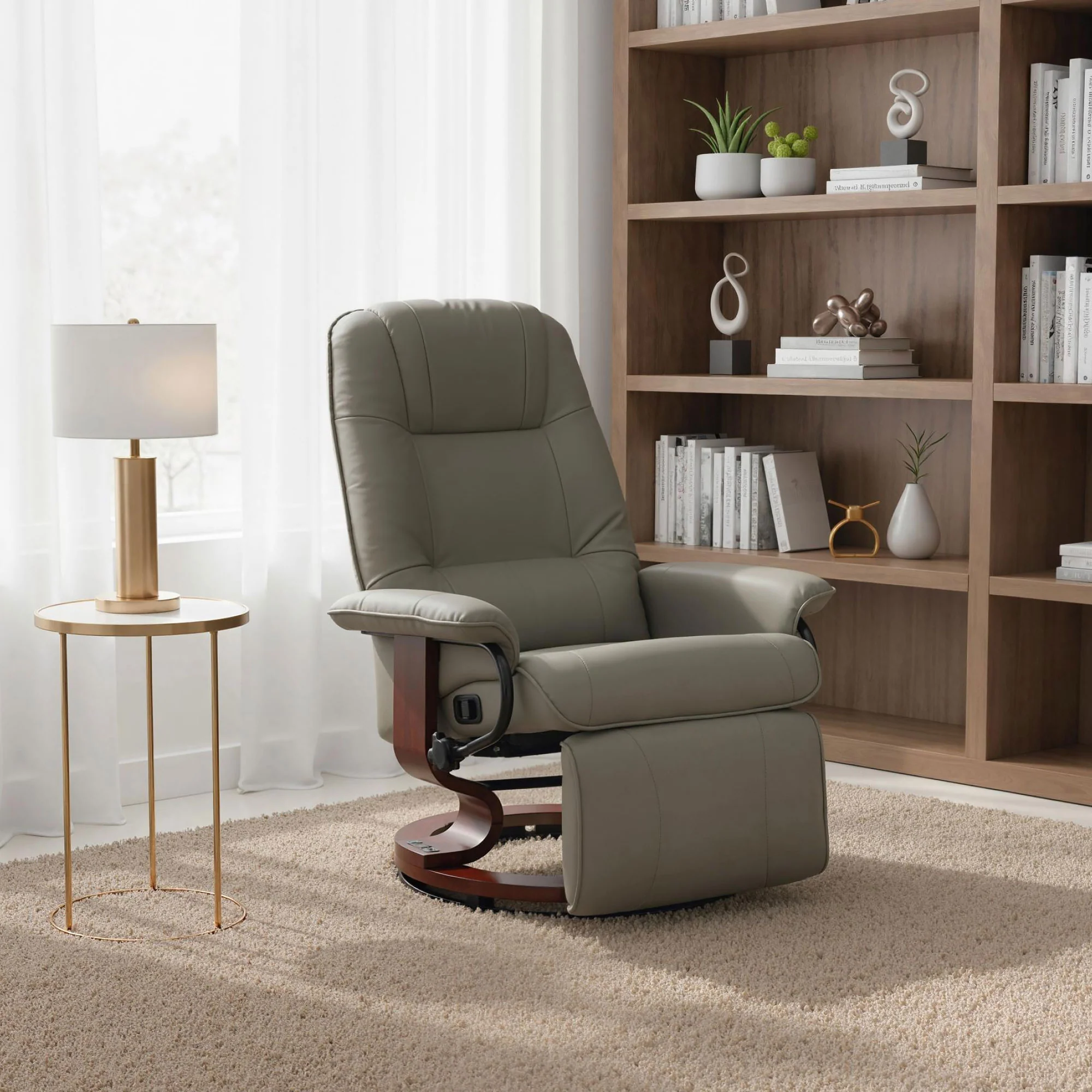 EaseRest Faux Leather Recliner Chair, Swivel Recliner w/ Footrest, Armrest & Wood Base, Gray - Image 4