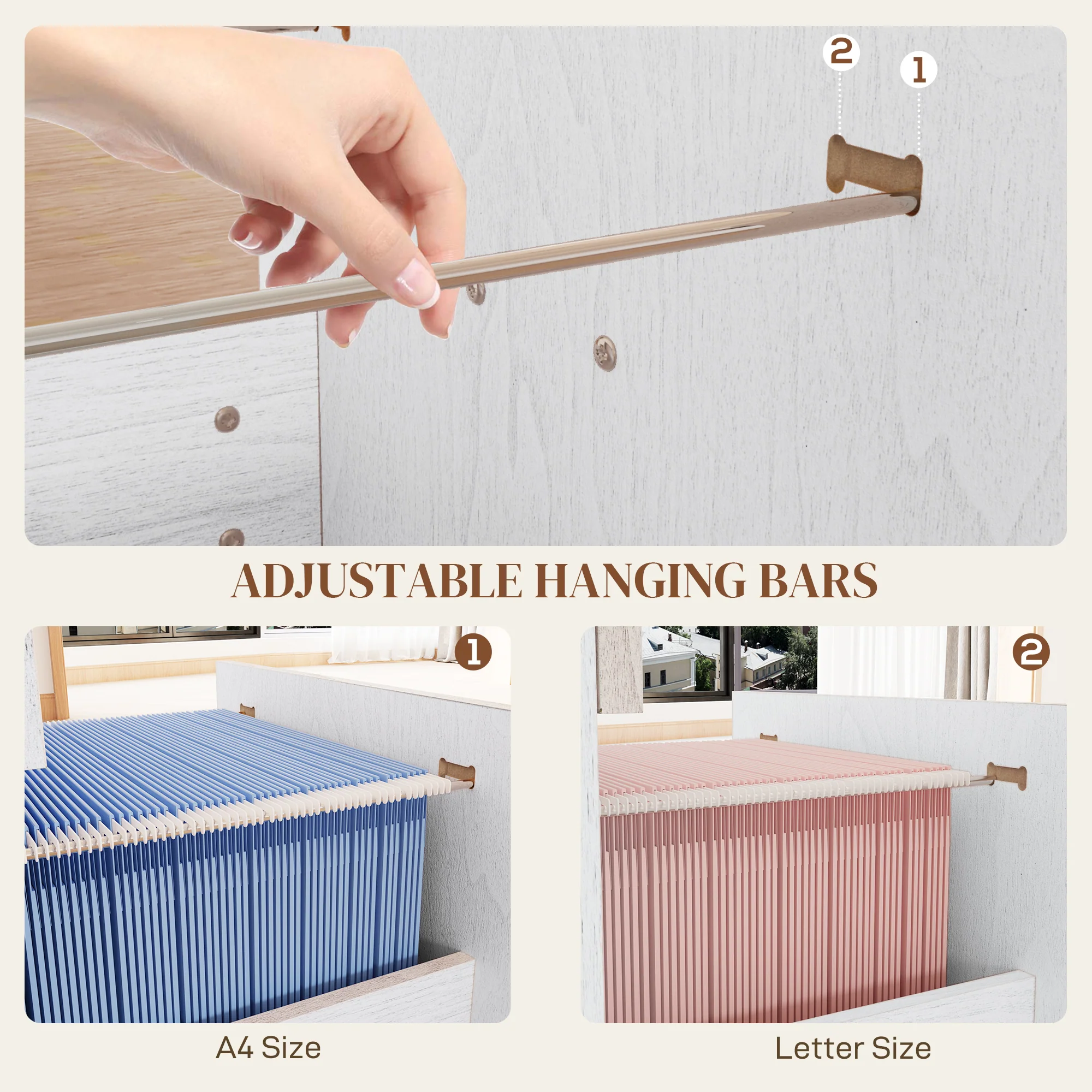 4-Drawer File Cabinet, Vertical Filing Cabinet with Lock & Adjustable Hanging Bar, White - Image 7