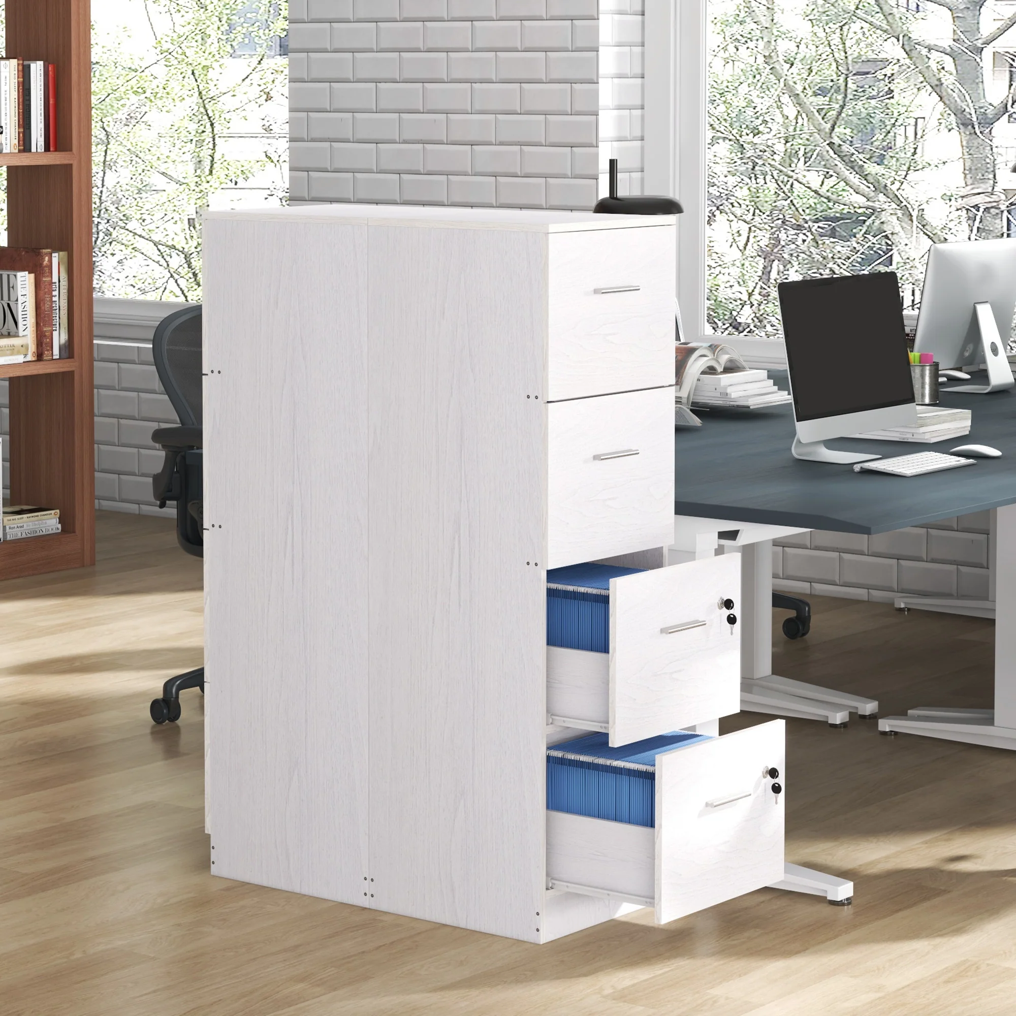 4-Drawer File Cabinet, Vertical Filing Cabinet with Lock & Adjustable Hanging Bar, White - Image 9