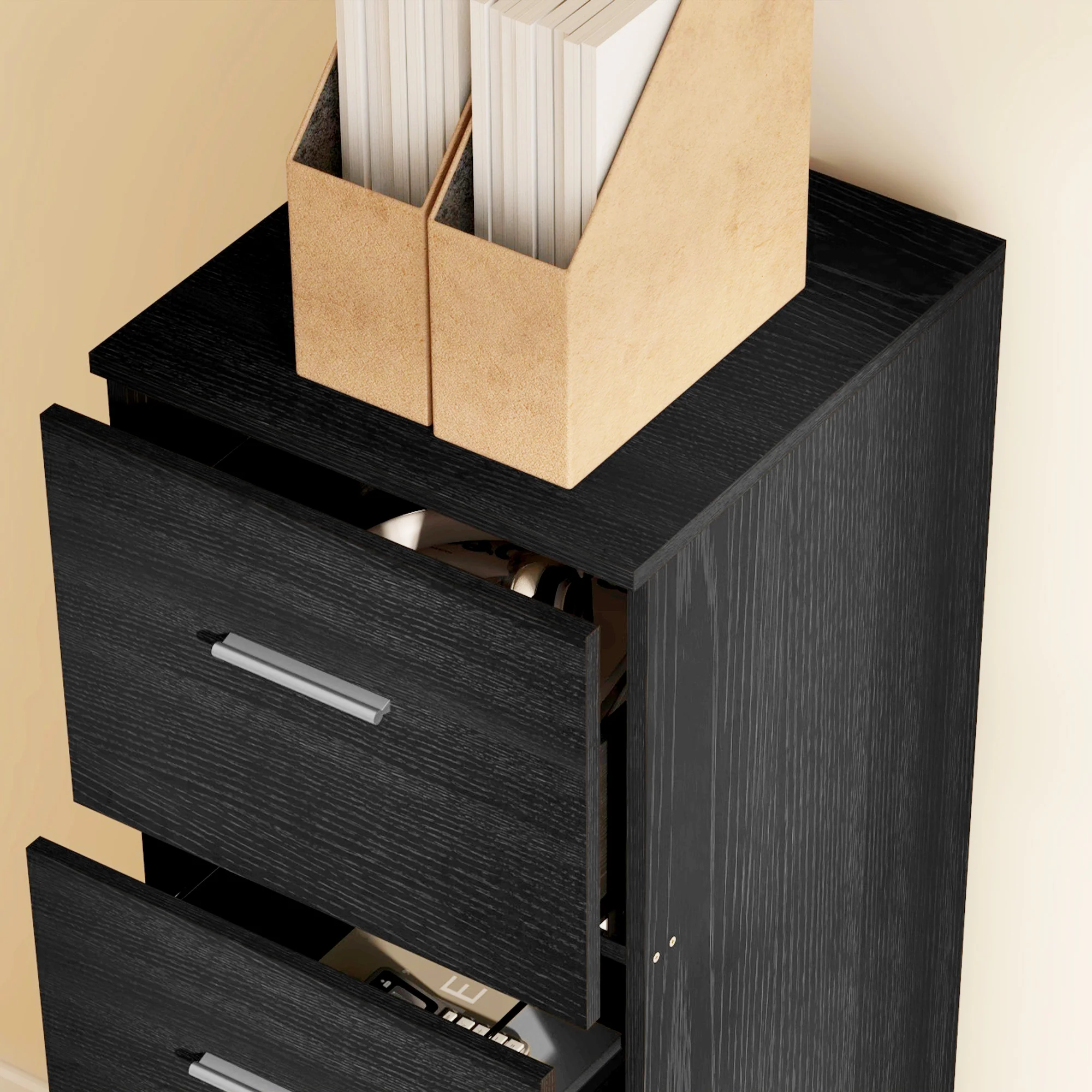 4-Drawer File Cabinet, Vertical Filing Cabinet with Lock & Adjustable Hanging Bar, Black - Image 10