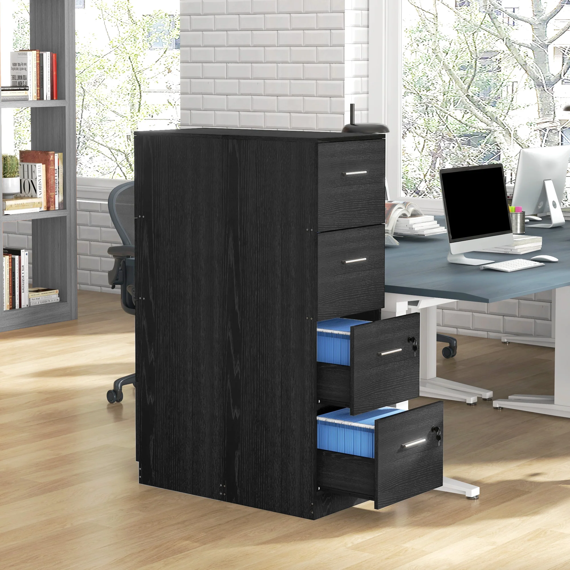 4-Drawer File Cabinet, Vertical Filing Cabinet with Lock & Adjustable Hanging Bar, Black - Image 9
