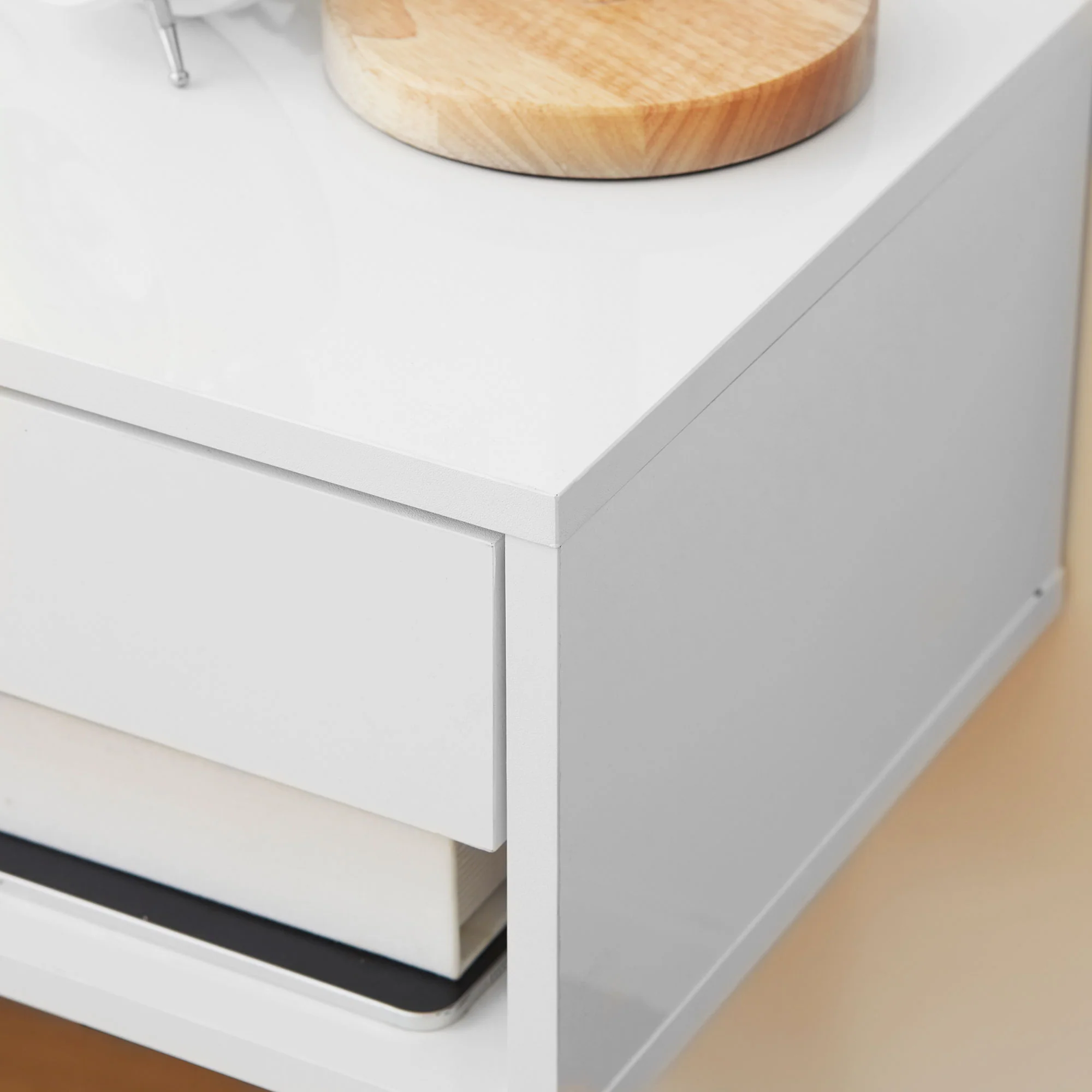 Floating Bedside Table Set of 2 with Storage Drawer and Open Shelf, High Gloss White - Image 11