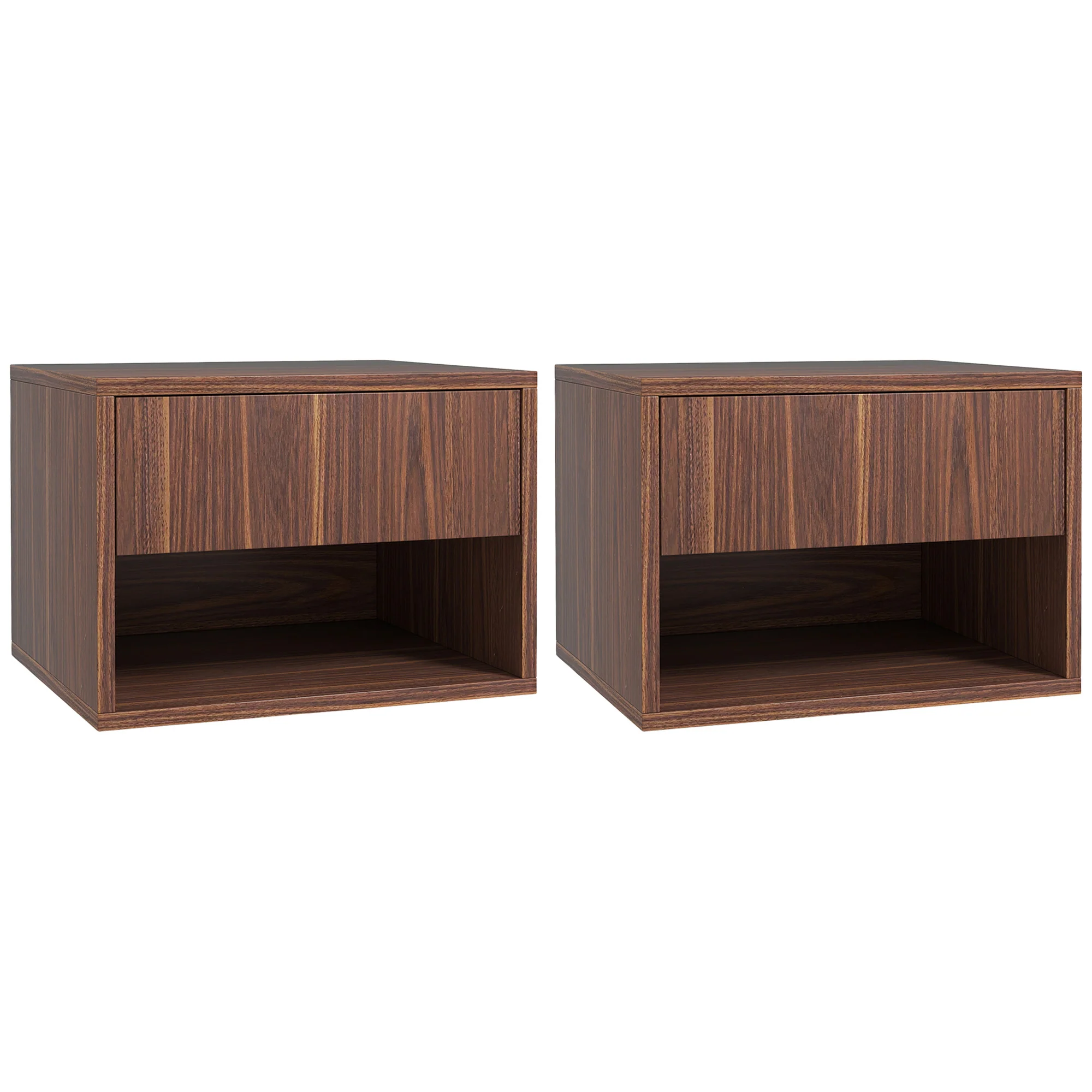 Floating Nightstand Set of 2, Wall Mounted Bedside Table with Drawer for Bedroom, Brown