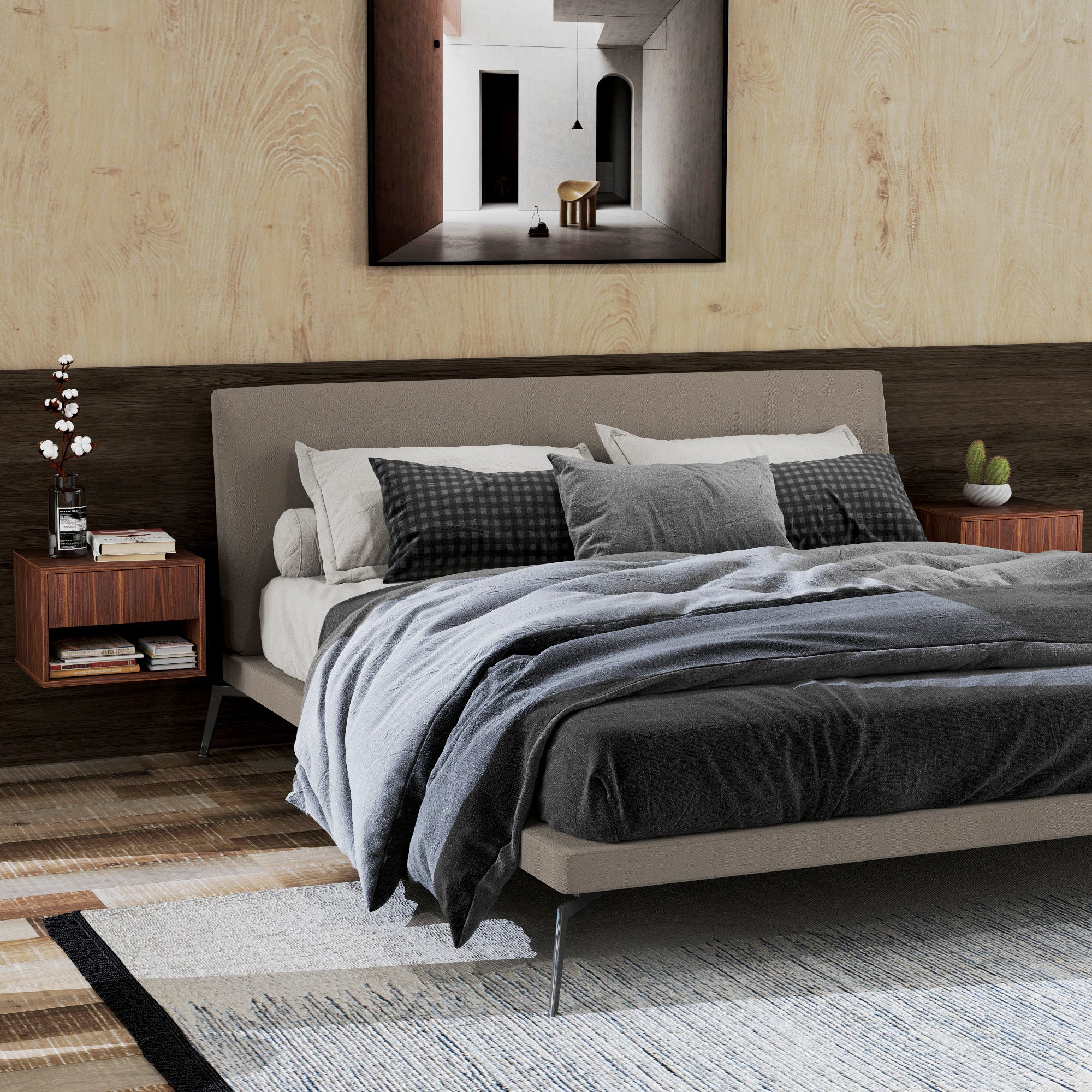 Floating Nightstand Set of 2, Wall Mounted Bedside Table with Drawer for Bedroom, Brown - Image 3