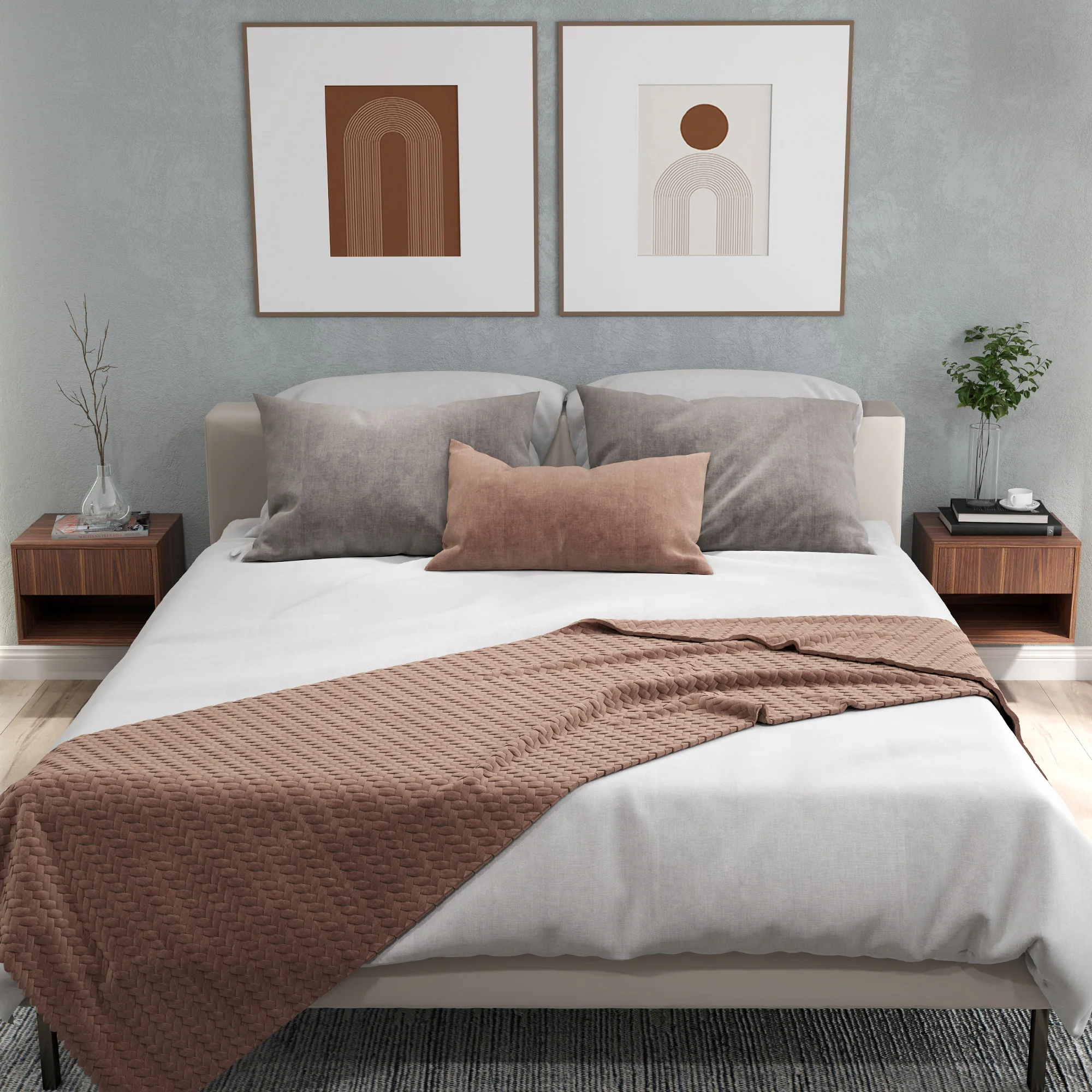 Floating Nightstand Set of 2, Wall Mounted Bedside Table with Drawer for Bedroom, Brown - Image 4