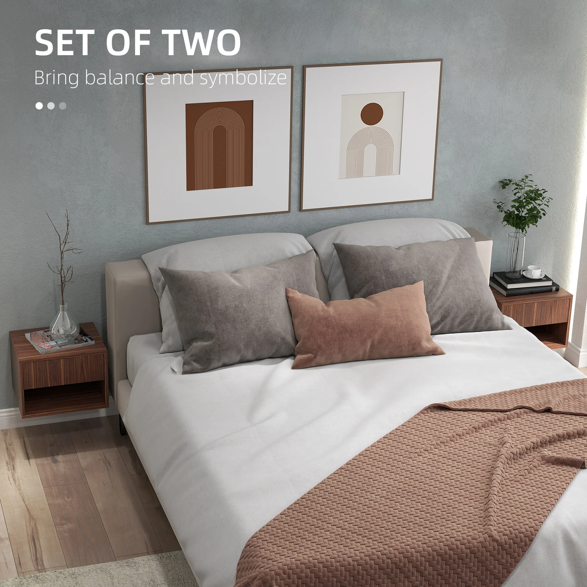 Floating Nightstand Set of 2, Wall Mounted Bedside Table with Drawer for Bedroom, Brown - Image 6