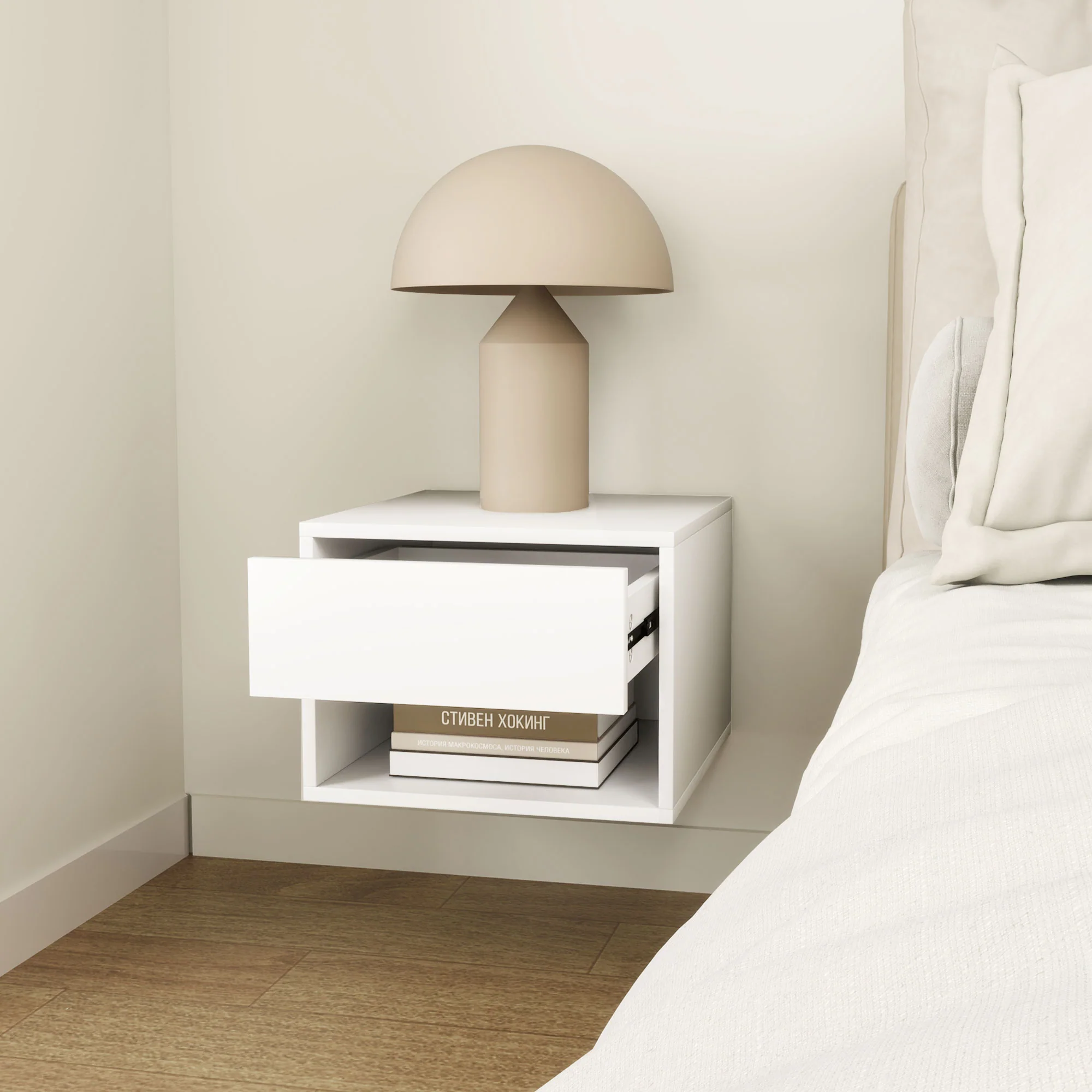 Floating Nightstand Set of 2, Wall Mounted Bedside Table with Drawer for Bedroom, White - Image 11
