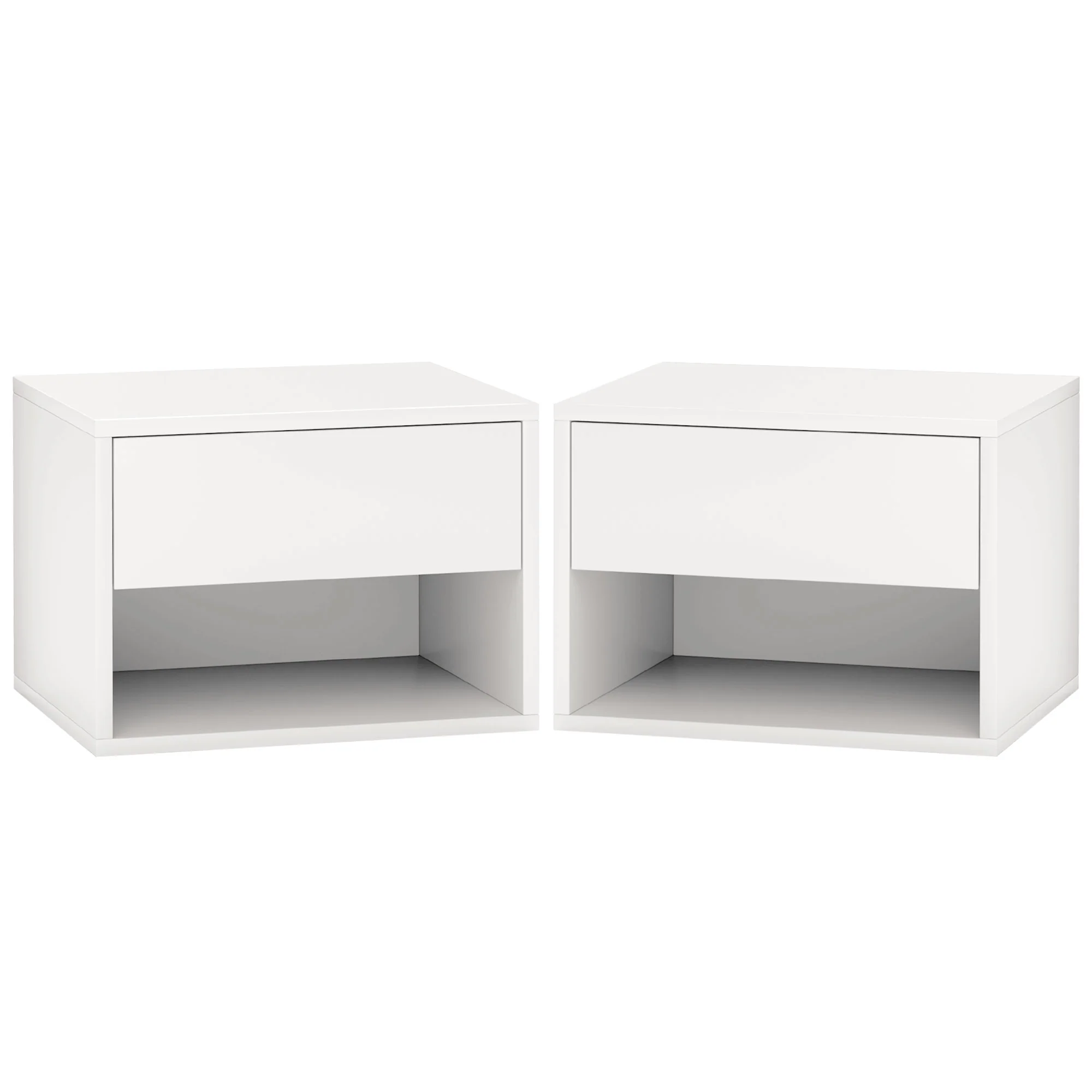 Floating Nightstand Set of 2, Wall Mounted Bedside Table with Drawer for Bedroom, White - Image 2