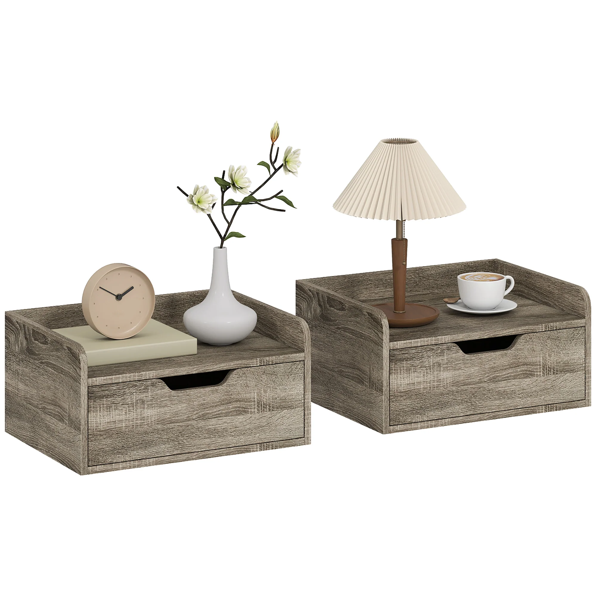 Floating Nightstands Set of 2, Wall Mounted Bedside Table with Storage Drawer for Bedroom, Grey Wood Effect