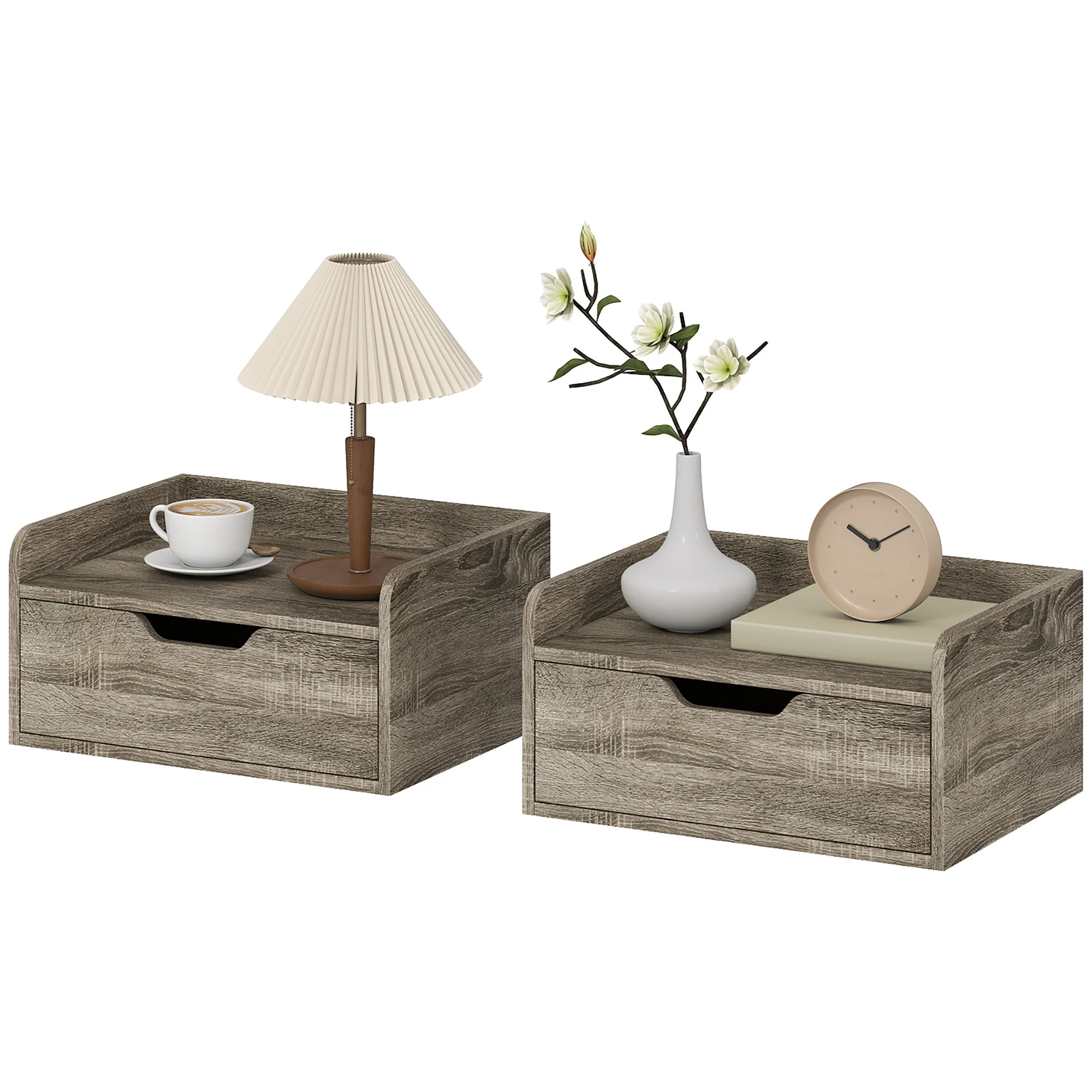 Floating Nightstands Set of 2, Wall Mounted Bedside Table with Storage Drawer for Bedroom, Grey Wood Effect - Image 2