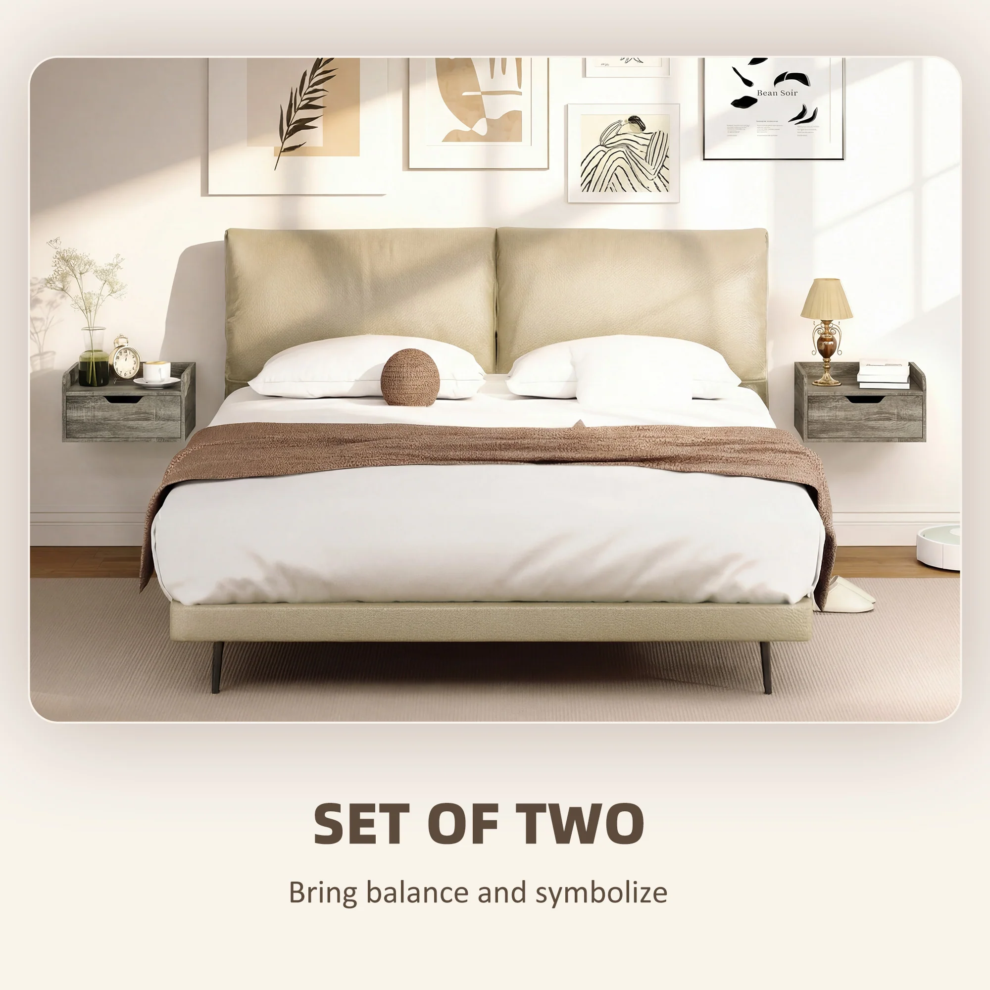 Floating Nightstands Set of 2, Wall Mounted Bedside Table with Storage Drawer for Bedroom, Grey Wood Effect - Image 6