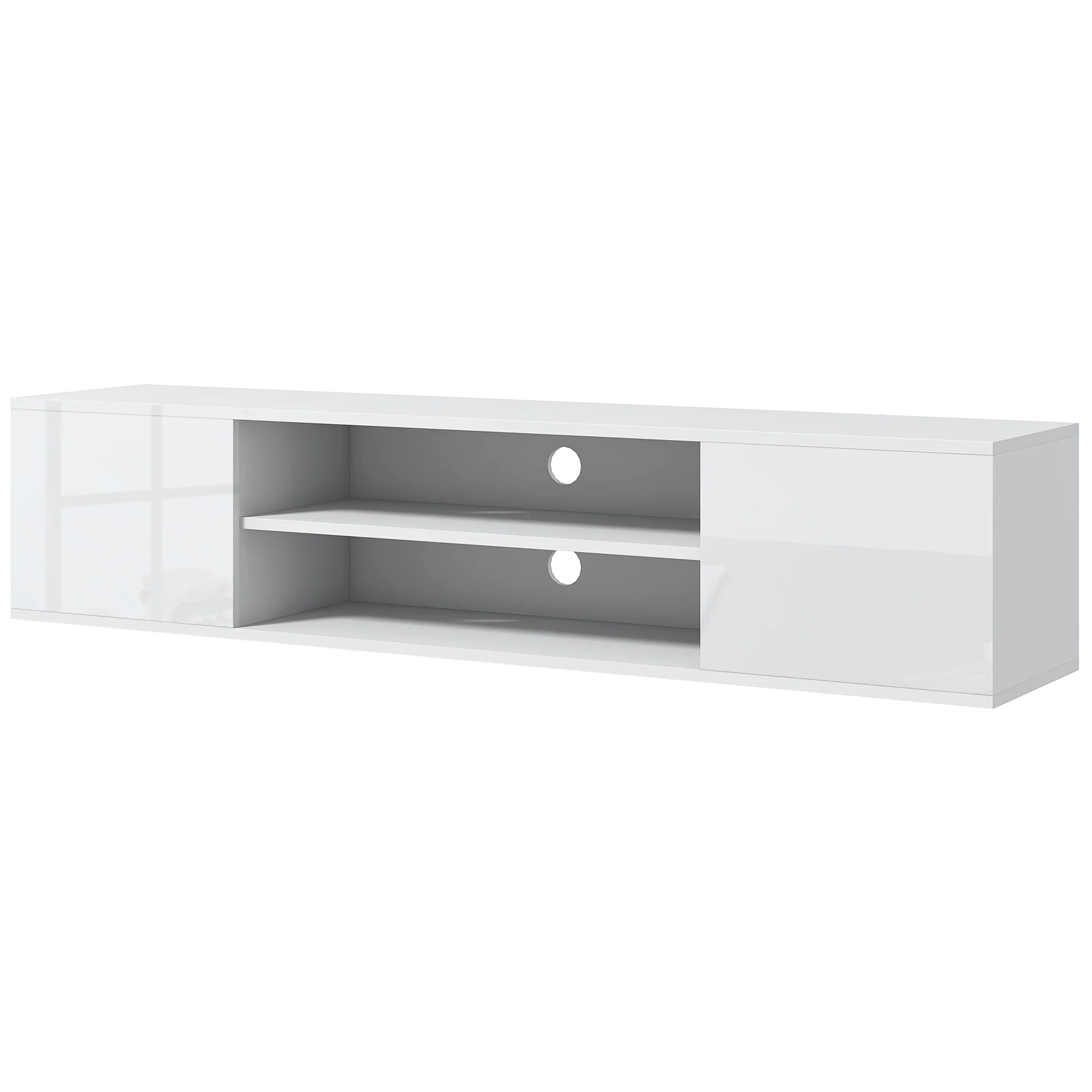 Floating TV Stand Cabinet for TVs up to 60", Wall Mounted TV Unit w/ Open Shelf, Cupboards, White - Image 2