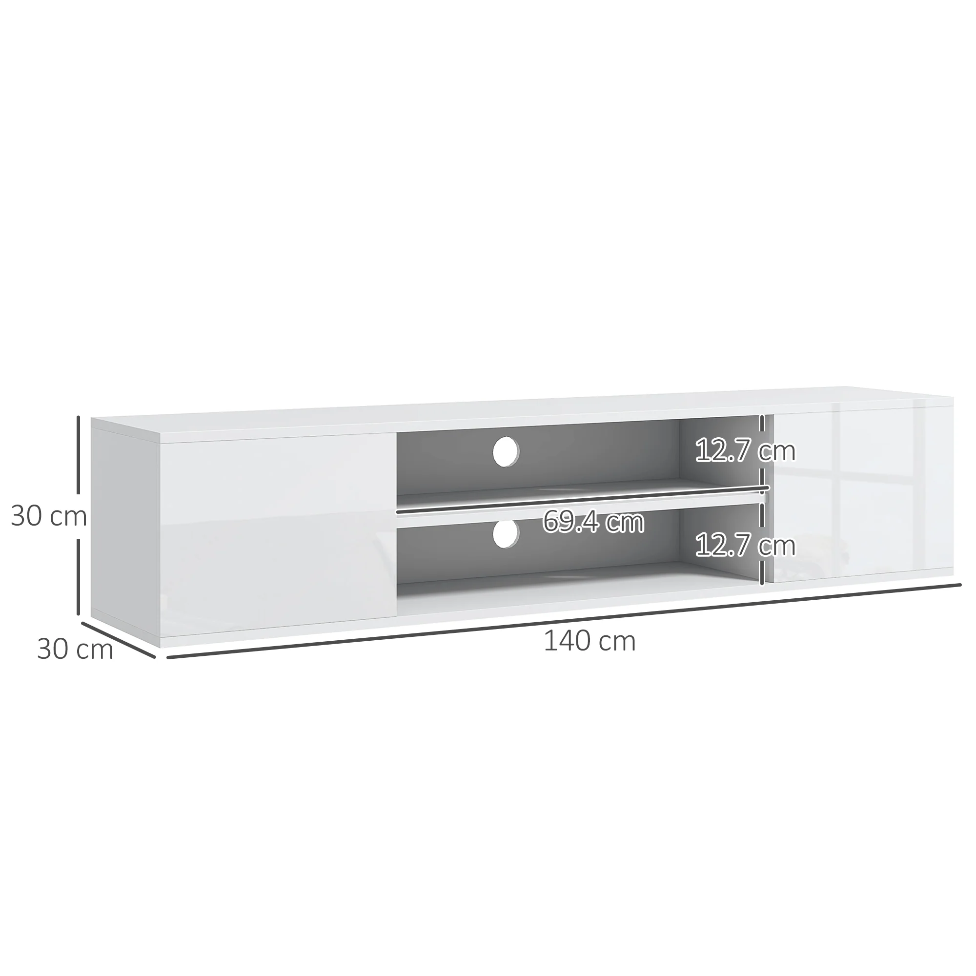 Floating TV Stand Cabinet for TVs up to 60", Wall Mounted TV Unit w/ Open Shelf, Cupboards, White - Image 5