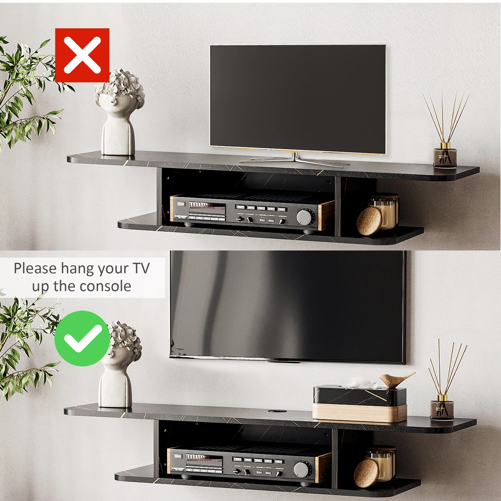 Floating TV Unit Stand for TVs up to 40" with Storage Shelf, Entertainment Center, Black - Image 7