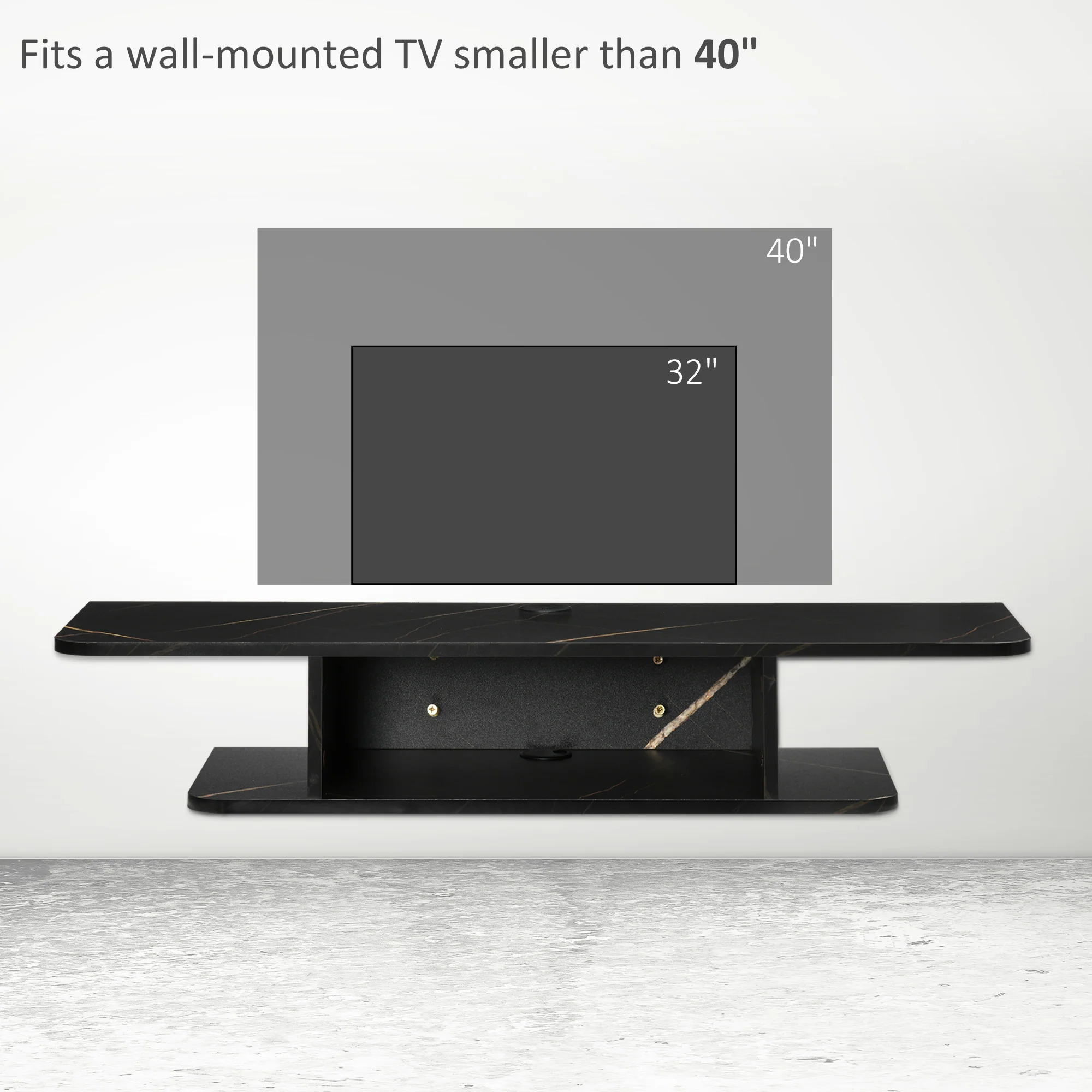 Floating TV Unit Stand for TVs up to 40" with Storage Shelf, Entertainment Center, Black - Image 8