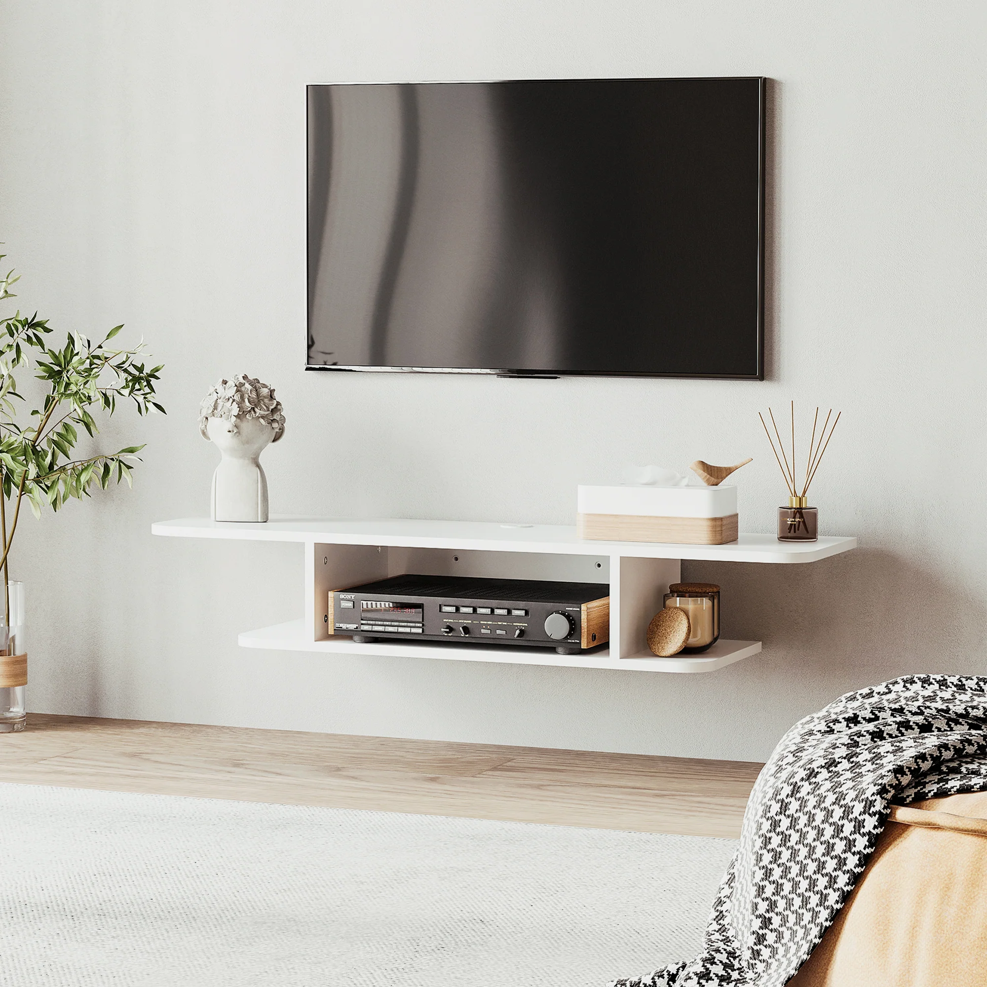 Floating TV Unit Stand for TVs up to 40" with Storage Shelf, Entertainment Center, White - Image 4