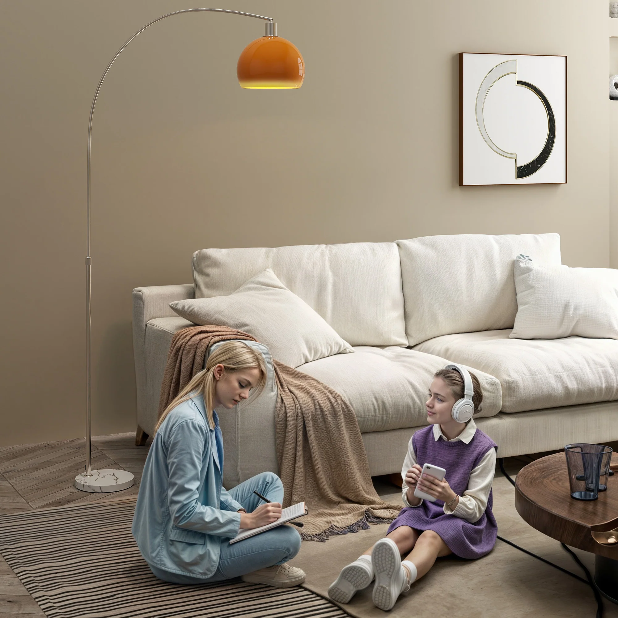 Floor Lamp for Living Room, Modern Standing Lamp with Shade & Foot Switch, Minimalist Tall Pole Lampshade for Bedroom, Office, Orange - Image 11