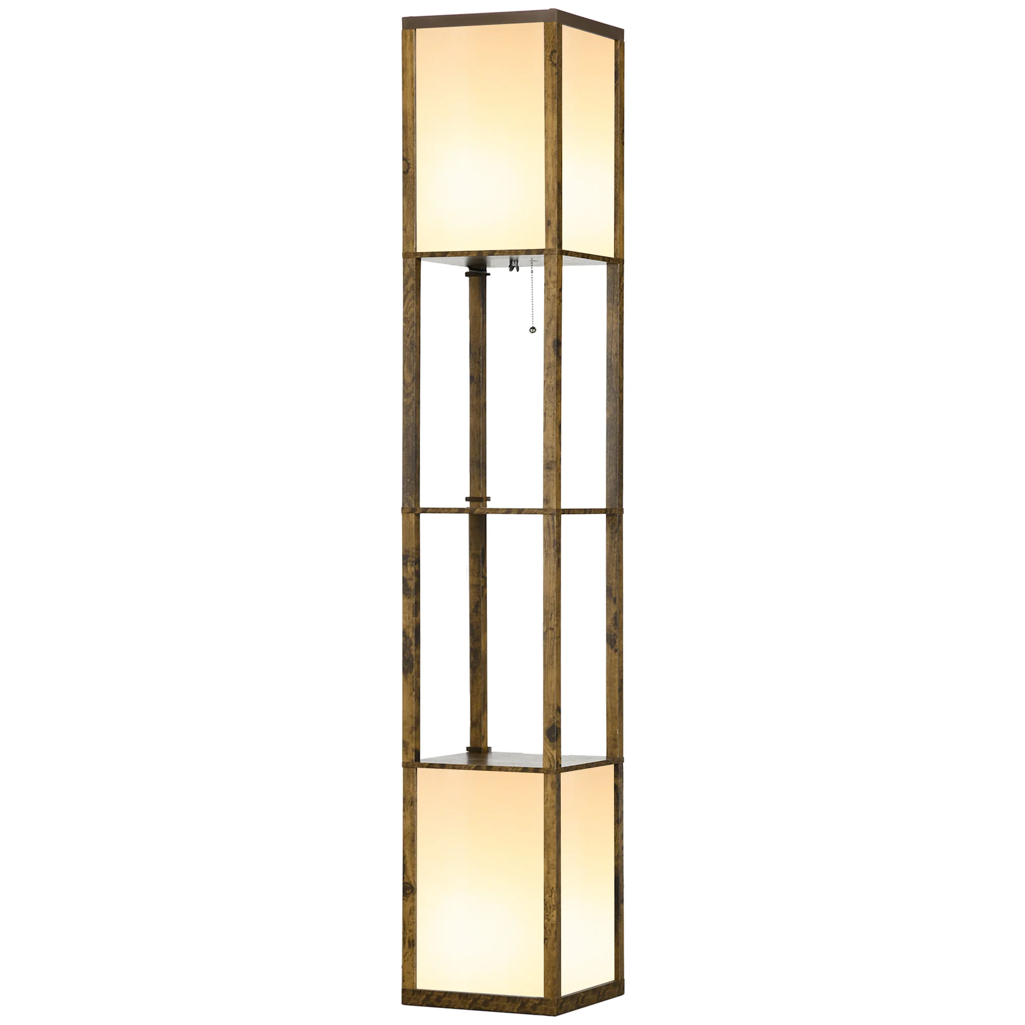 Modern Corner Standing Lamp with Shelves & Dual Lampshades, Bulb not Included, Rustic Brown - Image 2