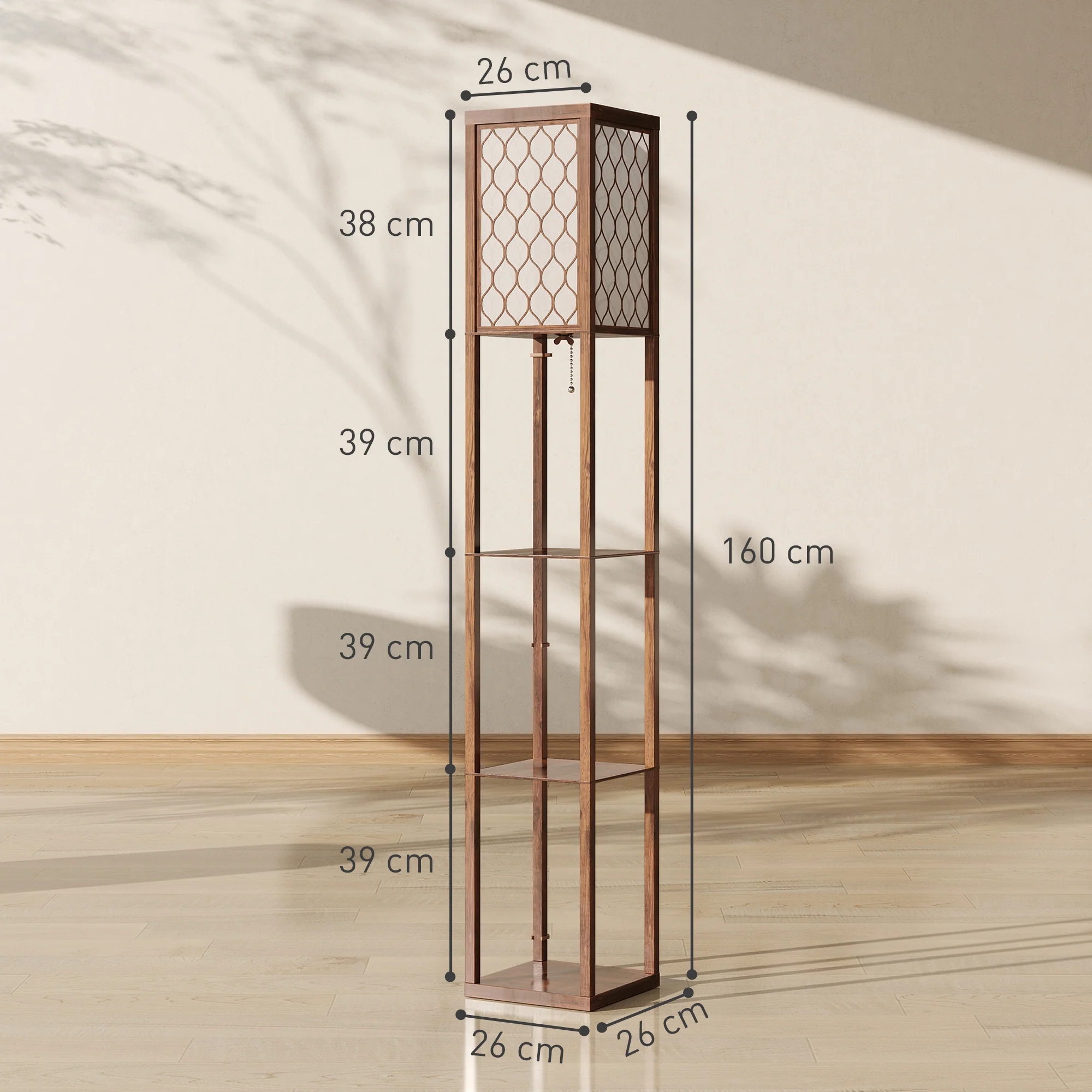 Floor Lamp with Shelves, Single Light, Modern Tall Standing Lamps for Living Room, Bedroom, with Chain Switch, Bulb not Included, Rustic Brown - Image 5