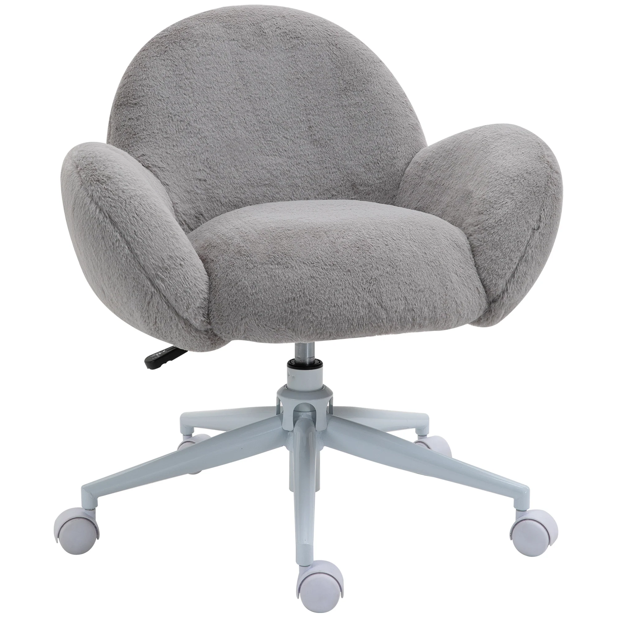 Fluffy Desk Chair, Cute Makeup Vanity Chair with Rolling Wheels for Home Bedroom, Grey - Image 2