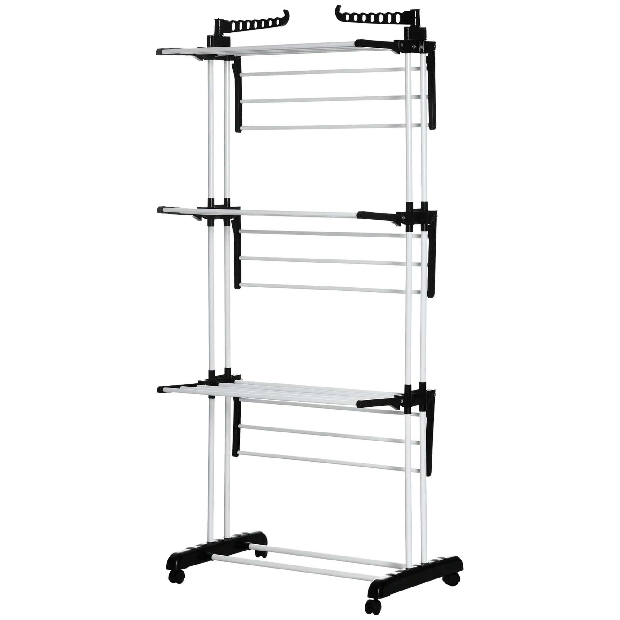 4-Tier Steel Laundry Racks for Drying Clothes with 2 Side Wings and 4 Castors, Black - Image 2