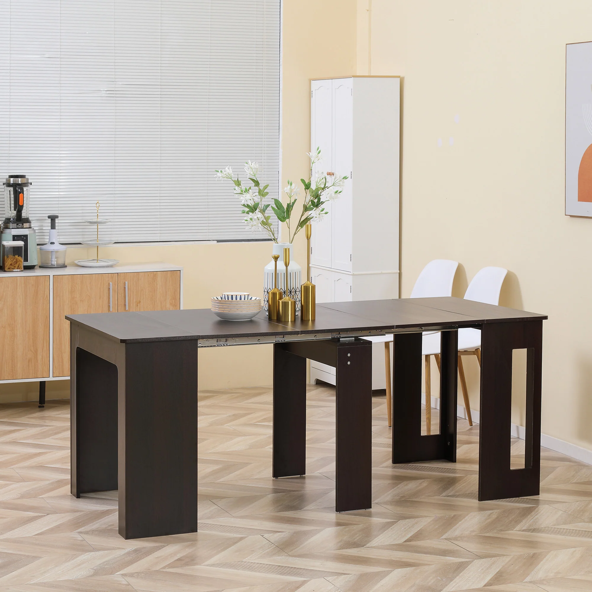 Foldable Extendable Dining Table for 6 People, Dark Brown - Image 3
