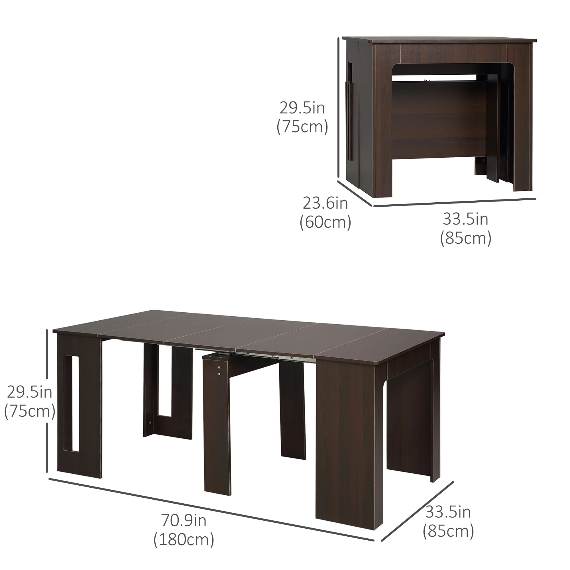 Foldable Extendable Dining Table for 6 People, Dark Brown - Image 5