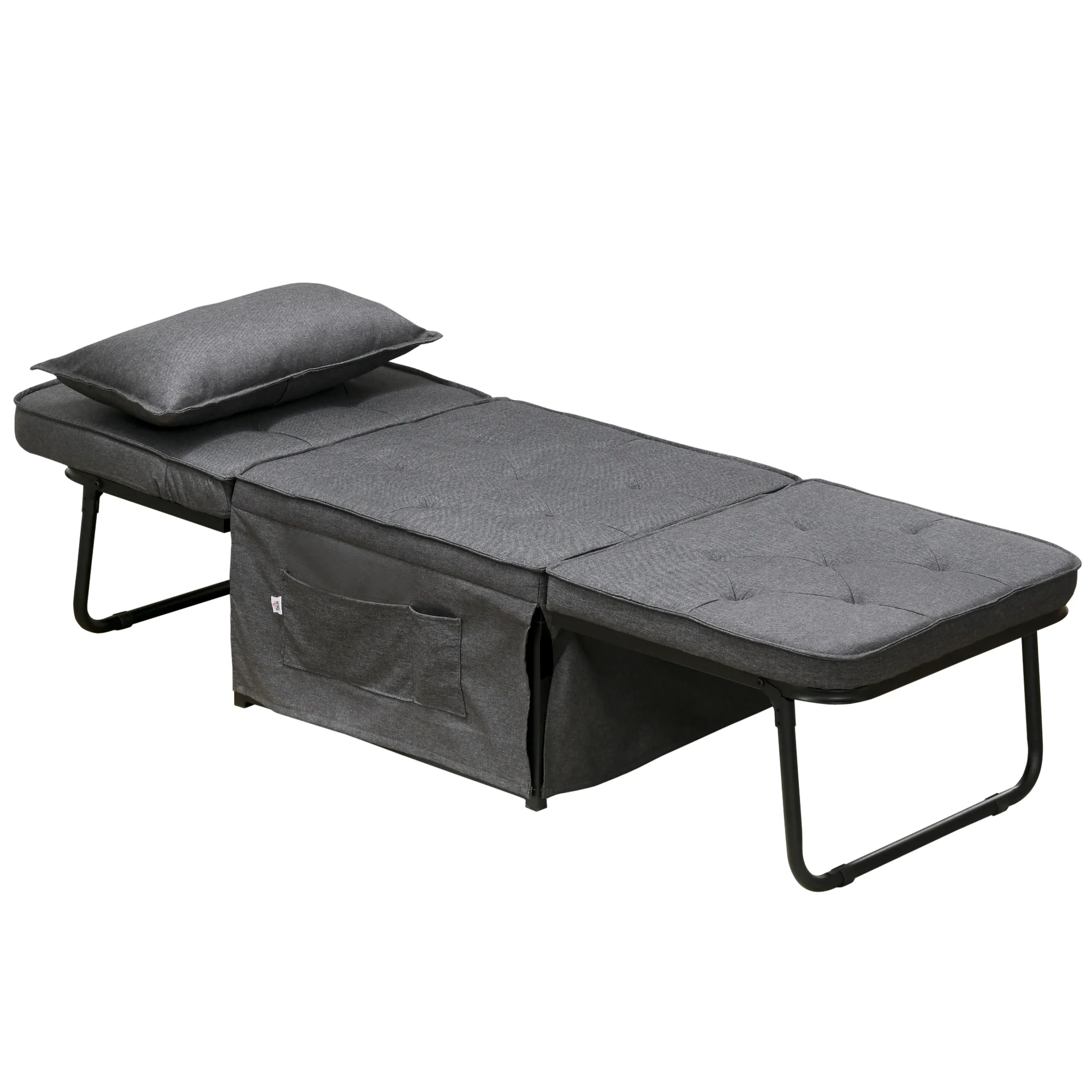 4-in-1 Folding Sleeper Chair Bed with Adjustable Backrest, Pillow, Charcoal Grey - Image 2