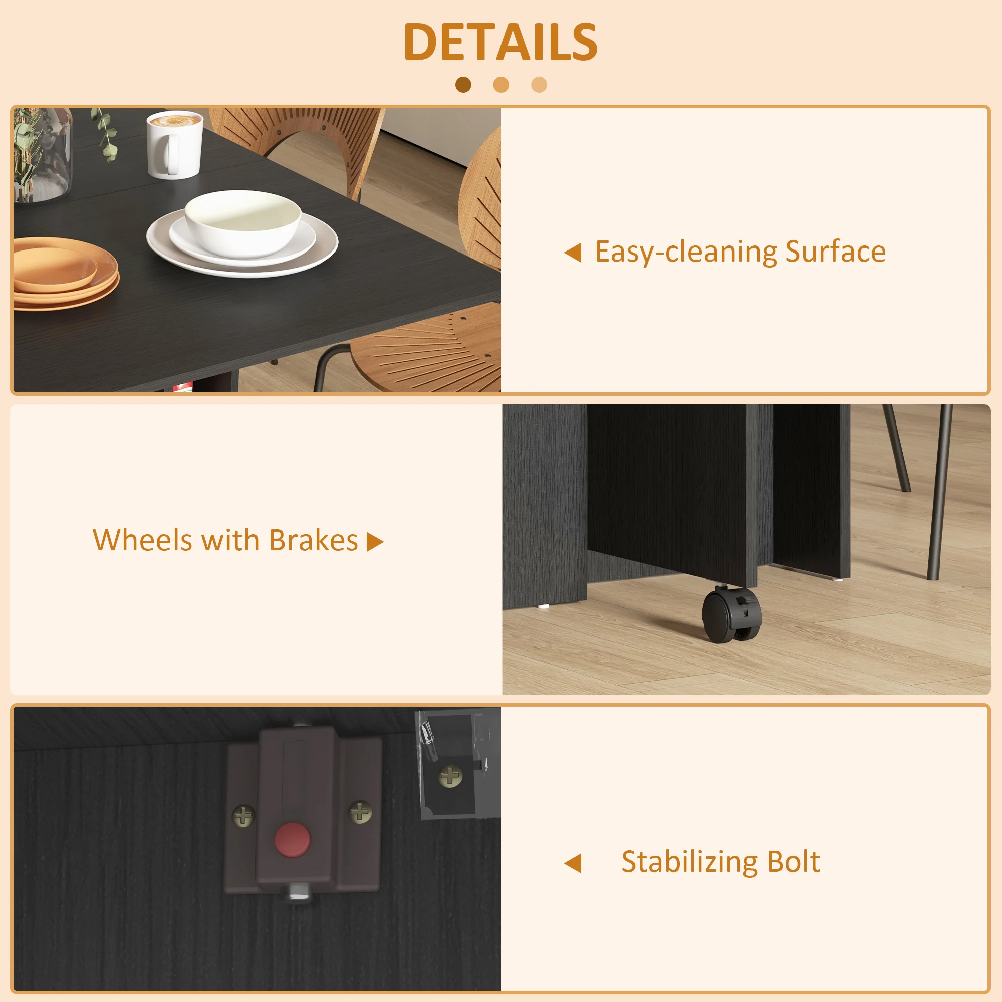 55" Folding Drop Leaf Table with Storage Shelves Space Saving Design, Black - Image 7