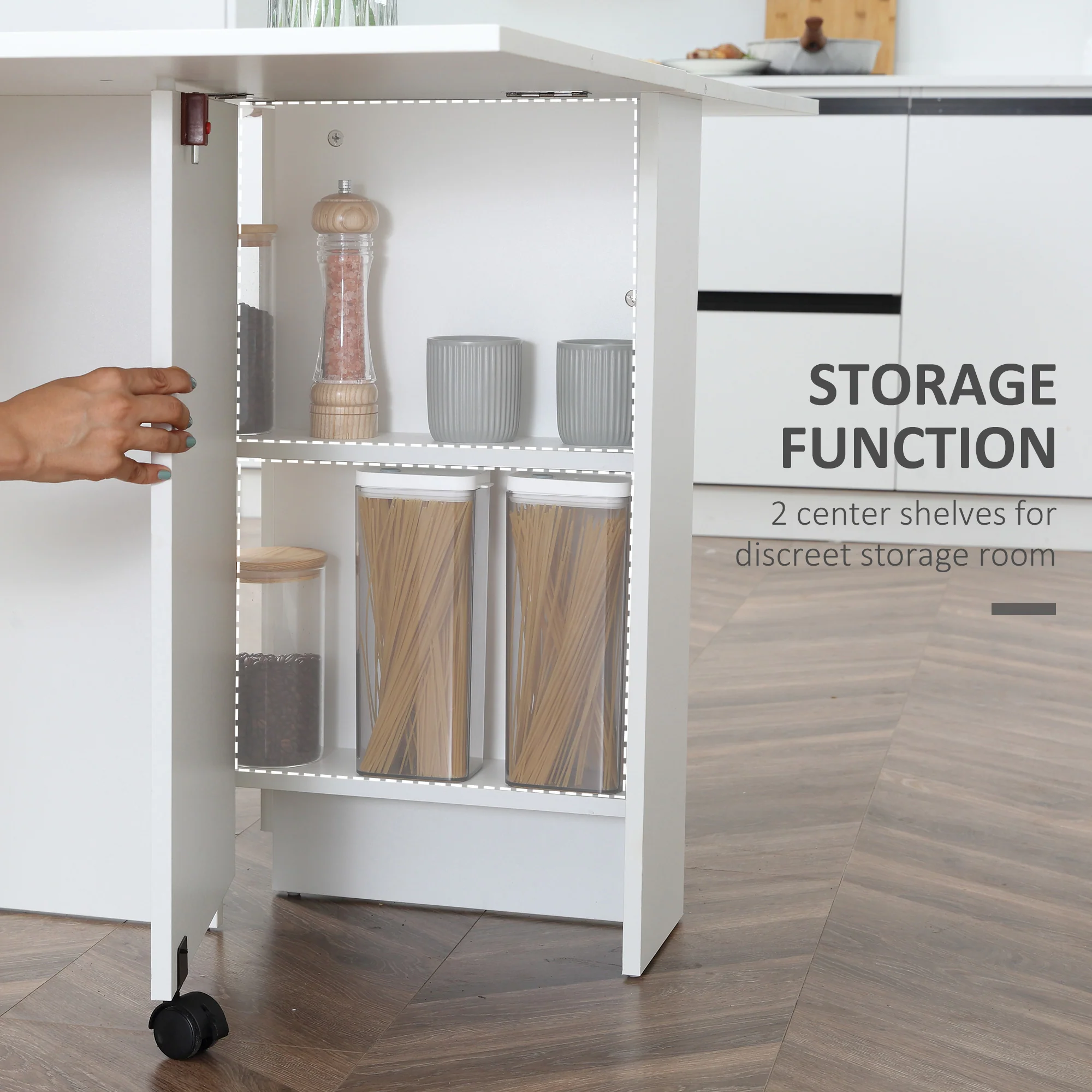 Folding Drop Leaf Table with 2 Tier Shelves for Small Spaces White - Image 7
