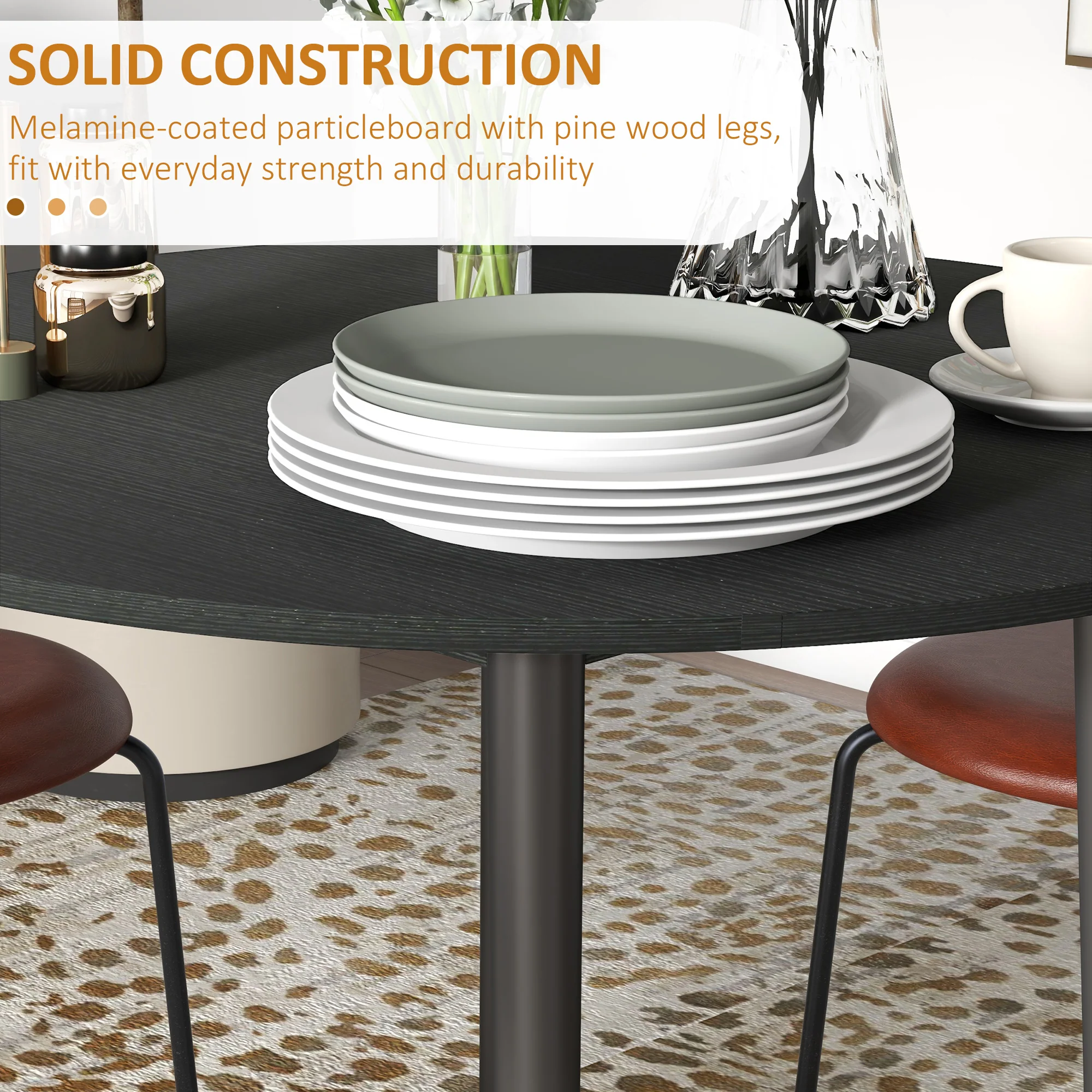 Round Folding Drop Leaf Table with Wood Legs for Small Spaces Distressed, Black - Image 8