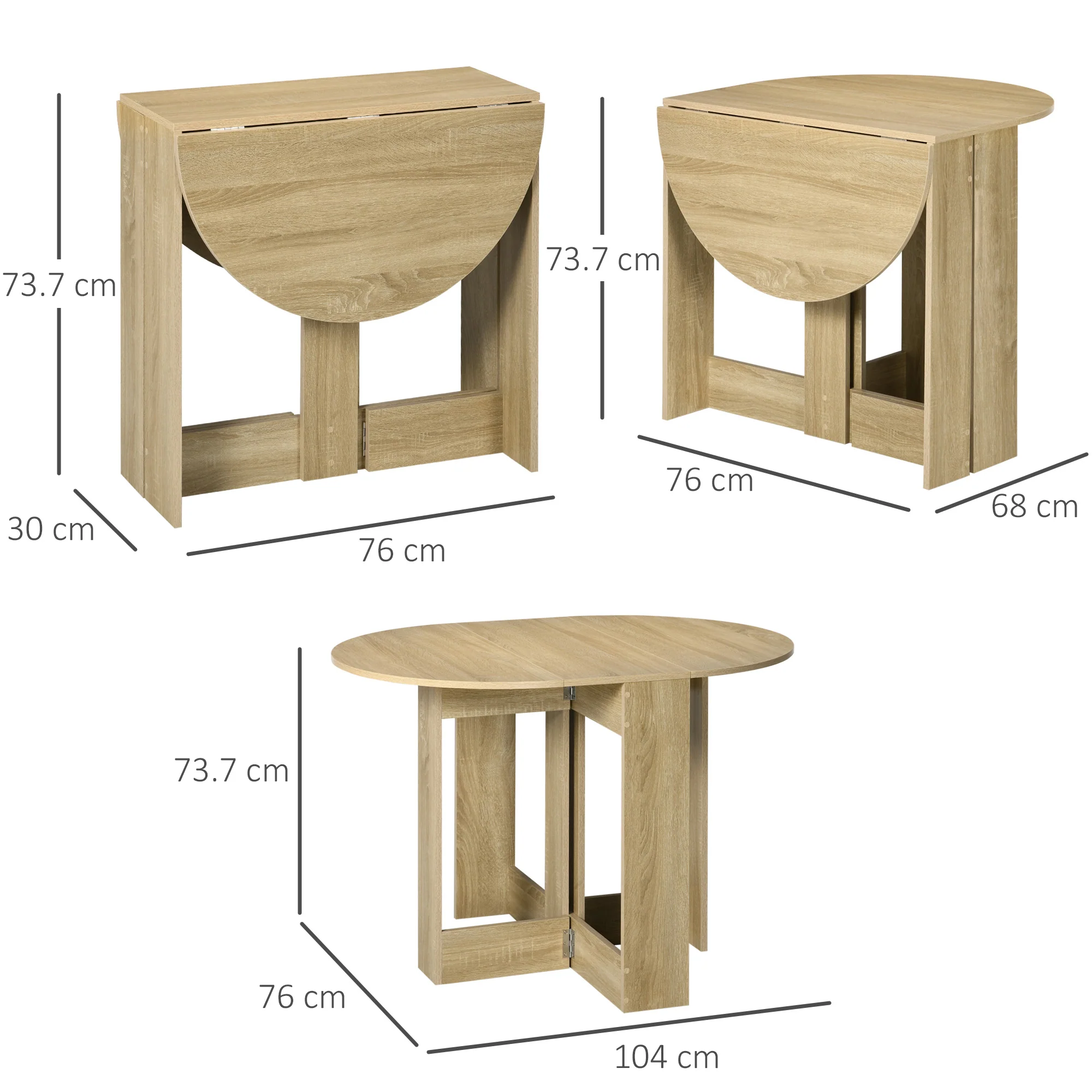 Folding Dining Table, Space-saving Drop Leaf Table for Small Space, Oak - Image 5