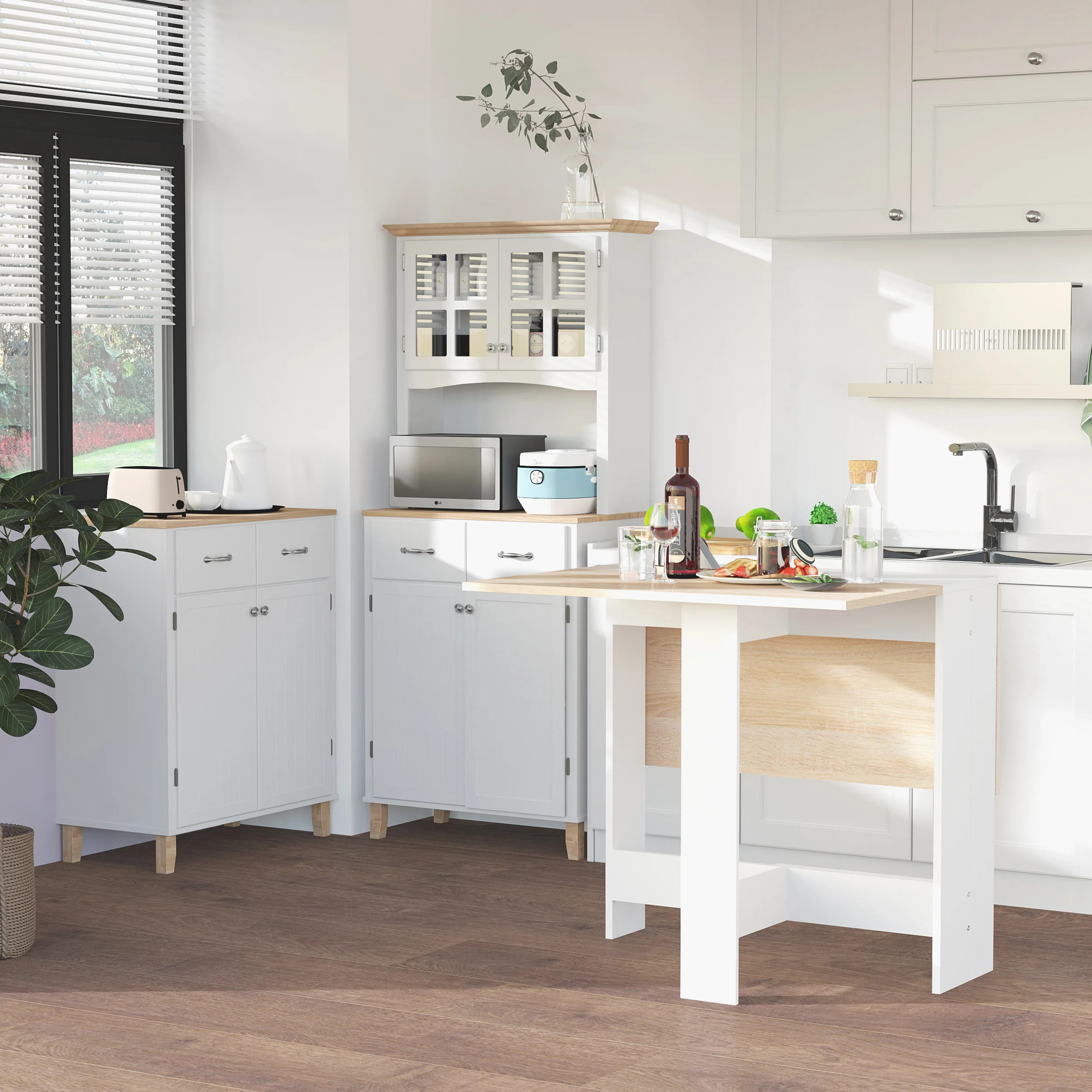 Folding Drop Leaf Dining Table for 2-4 People White and Oak - Image 4