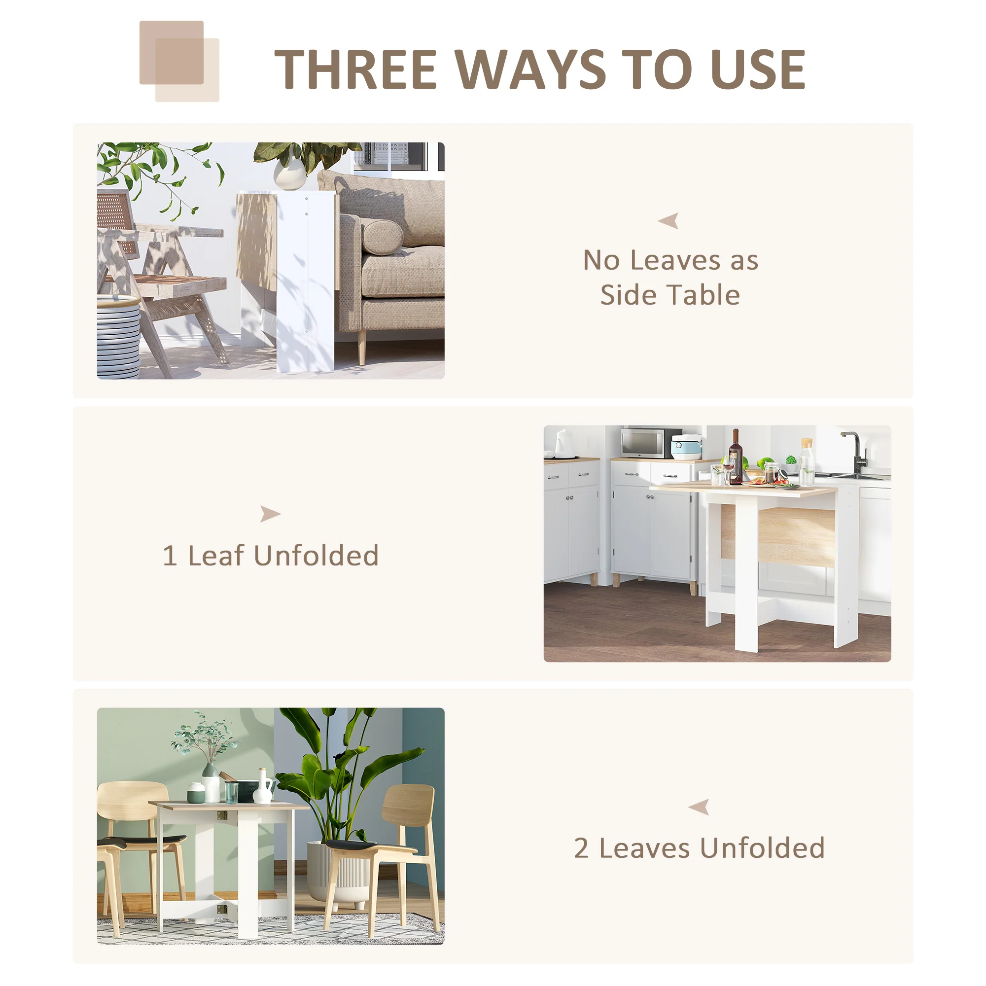 Folding Drop Leaf Dining Table for 2-4 People White and Oak - Image 7