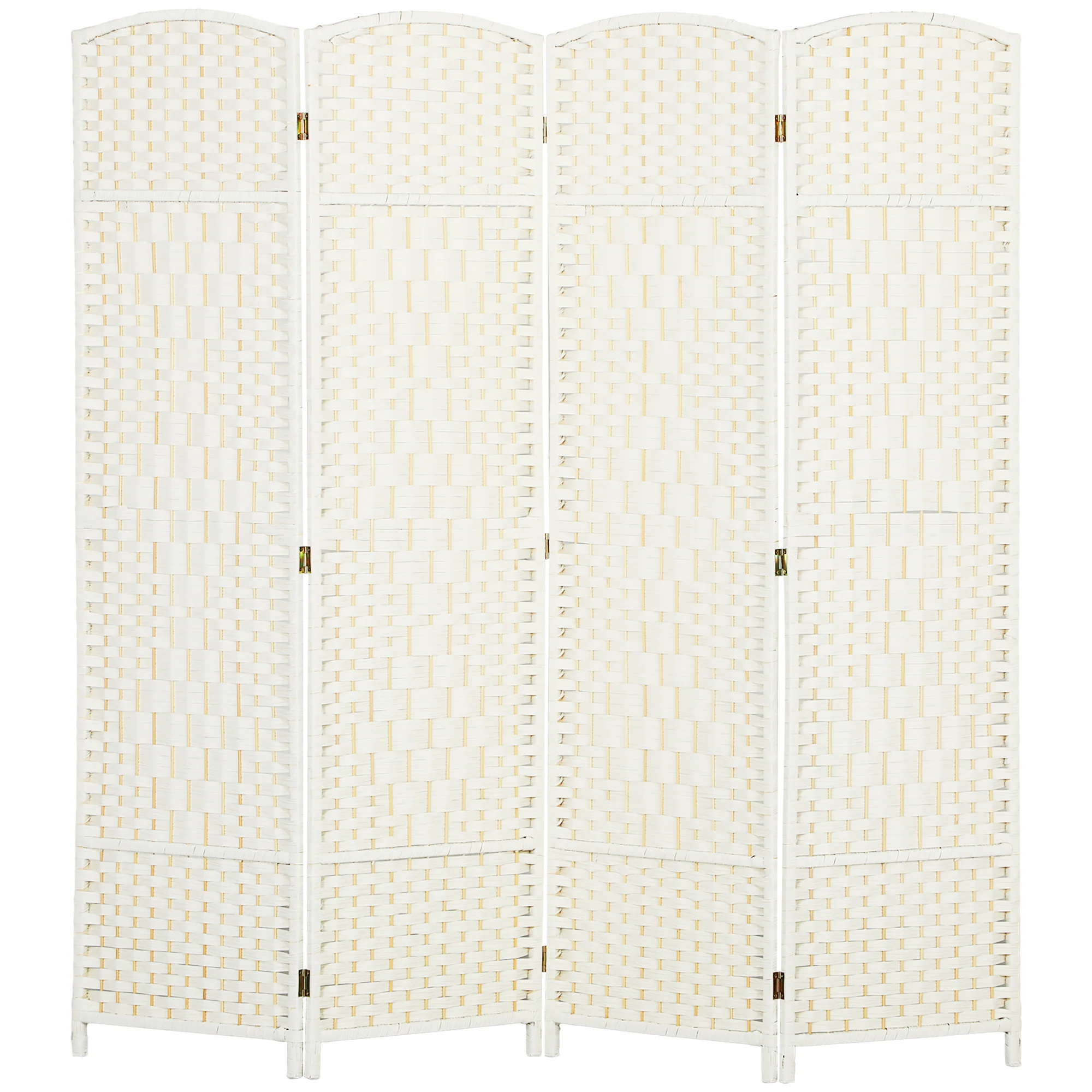 4 Panel 6' Tall Privacy Screen Freestanding Wood Partition, White - Image 2