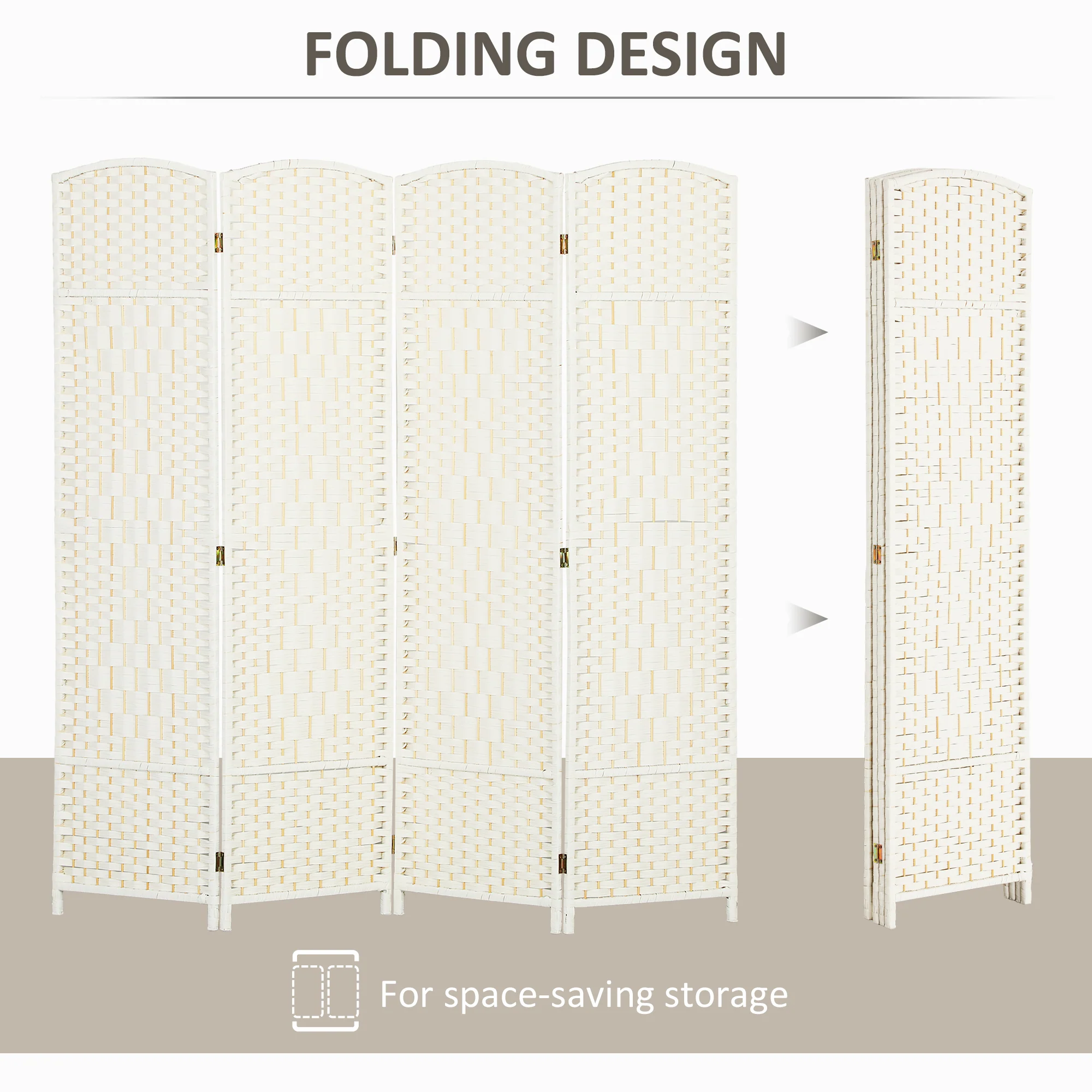 4 Panel 6' Tall Privacy Screen Freestanding Wood Partition, White - Image 6