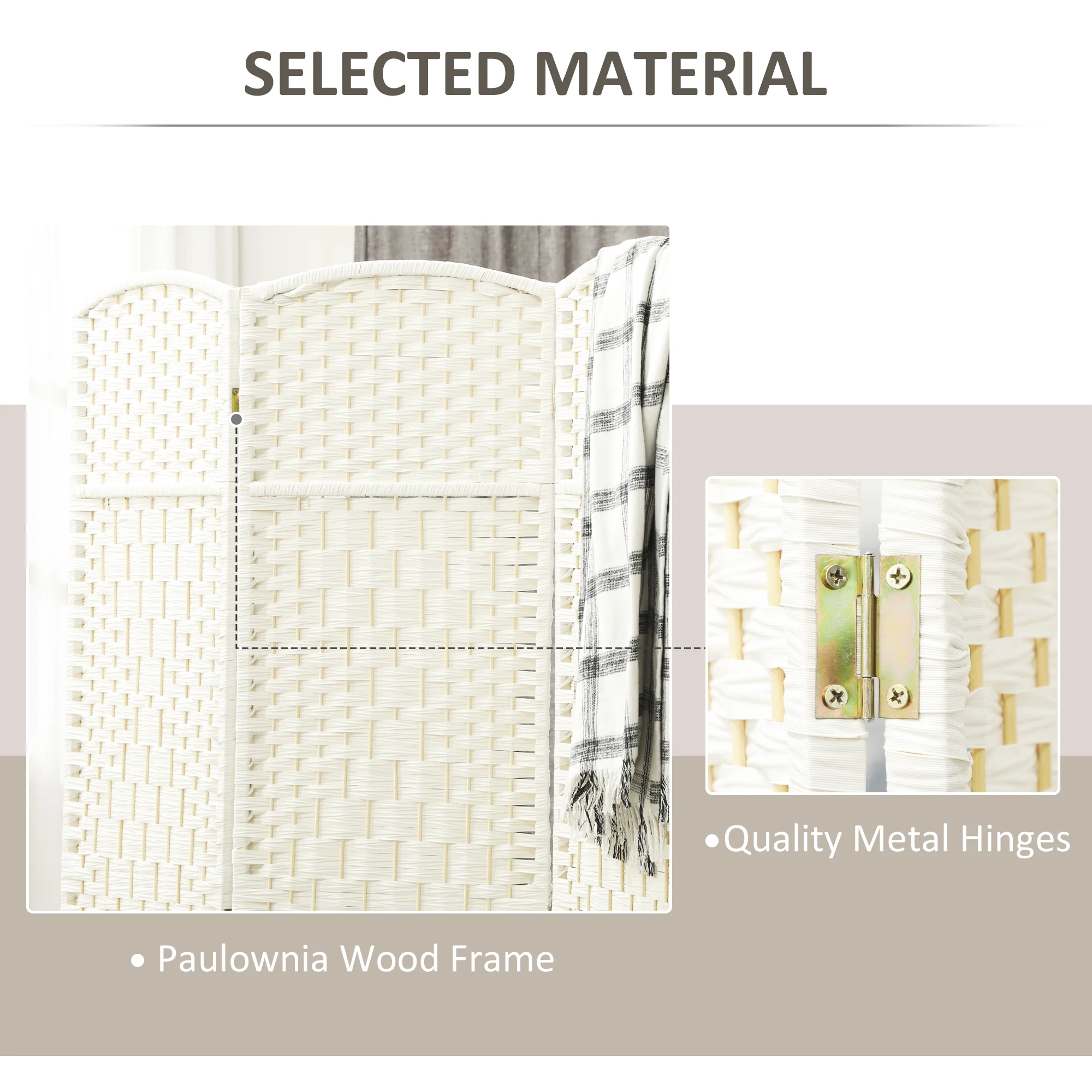 4 Panel 6' Tall Privacy Screen Freestanding Wood Partition, White - Image 8