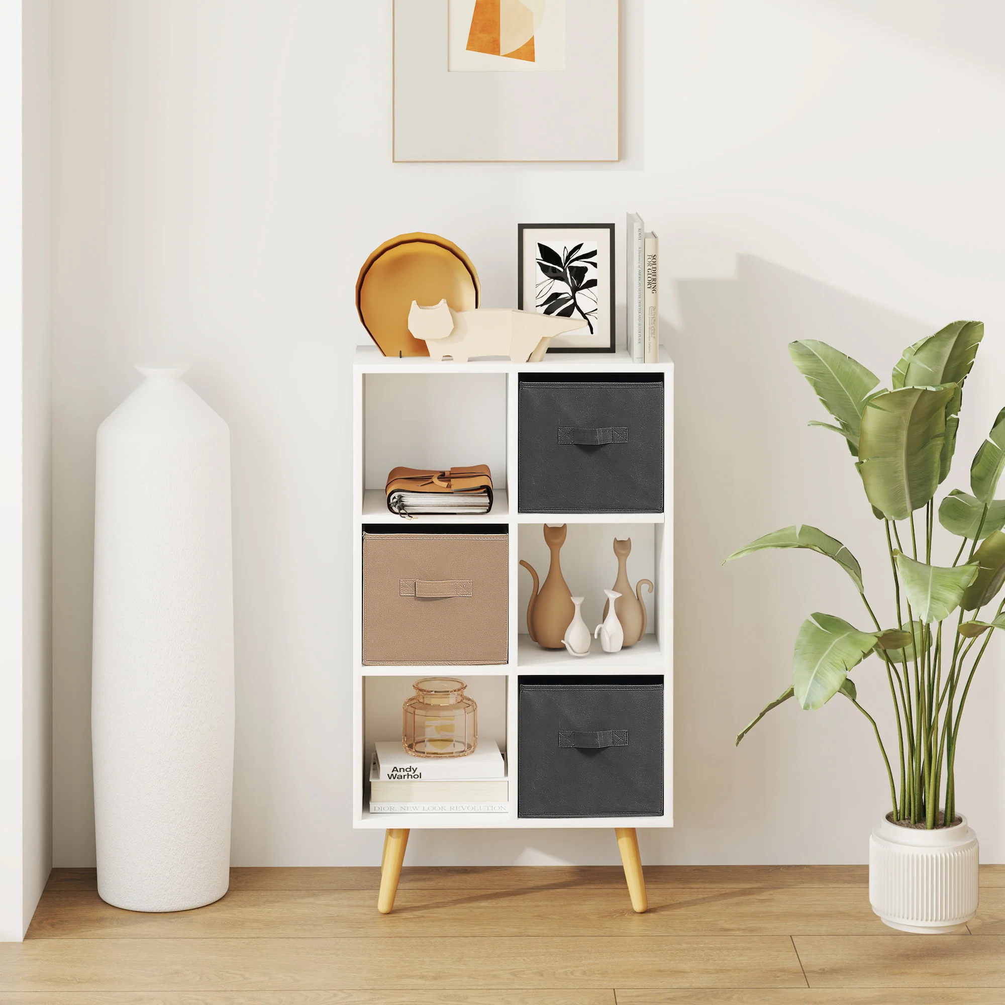 Freestanding 6 Cube Storage Cabinet Unit with 3 Cloth Drawers, Modern Organisation Shelves - Image 8