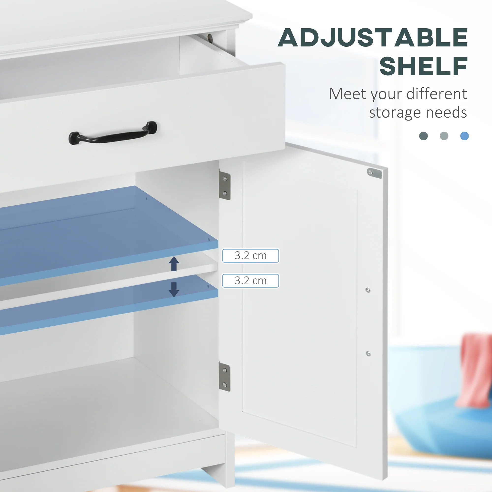 Freestanding Bathroom Cabinet, Floor Cabinet with 2 Doors & Adjustable Shelves, White - Image 7