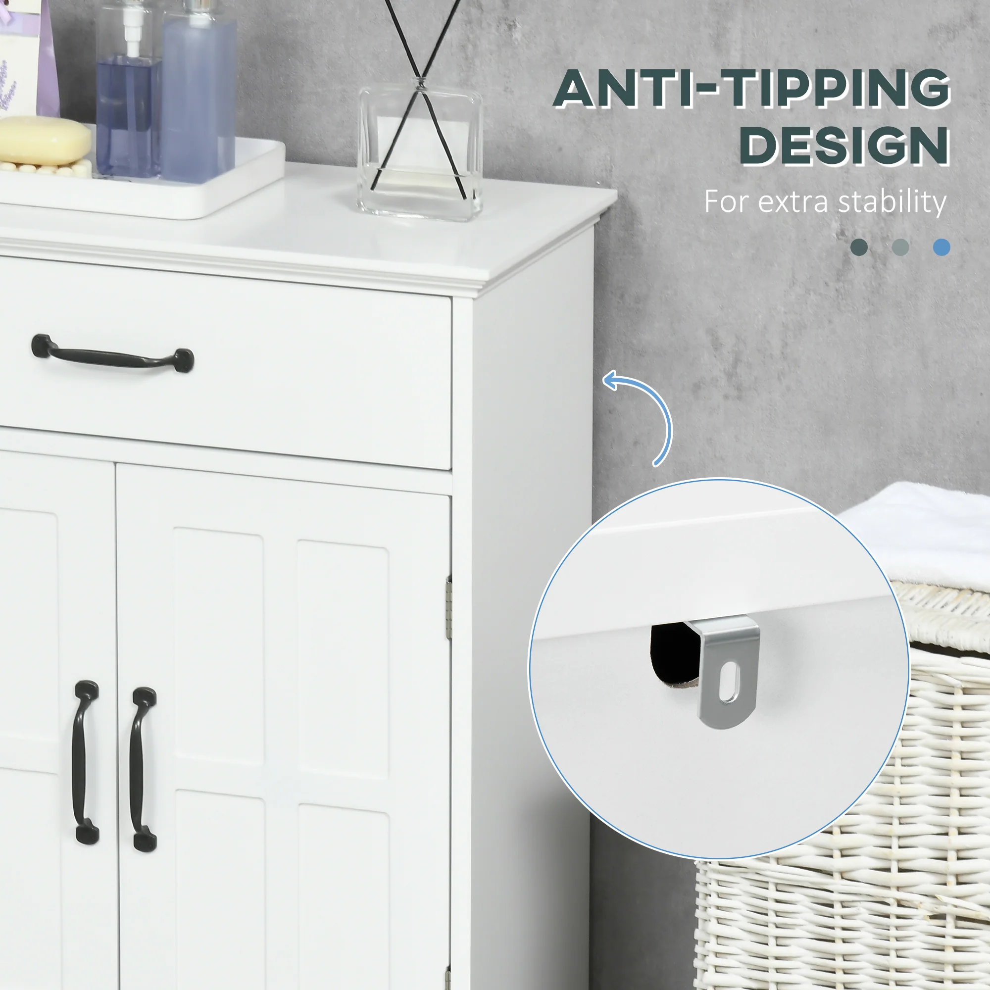 Freestanding Bathroom Cabinet, Floor Cabinet with 2 Doors & Adjustable Shelves, White - Image 8