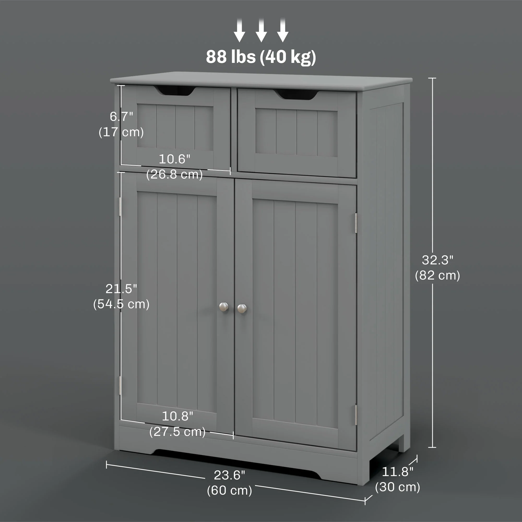 Freestanding Bathroom Storage Cabinet, Floor Cupboard with 2 Drawers & Adjustable Shelf, Grey - Image 5
