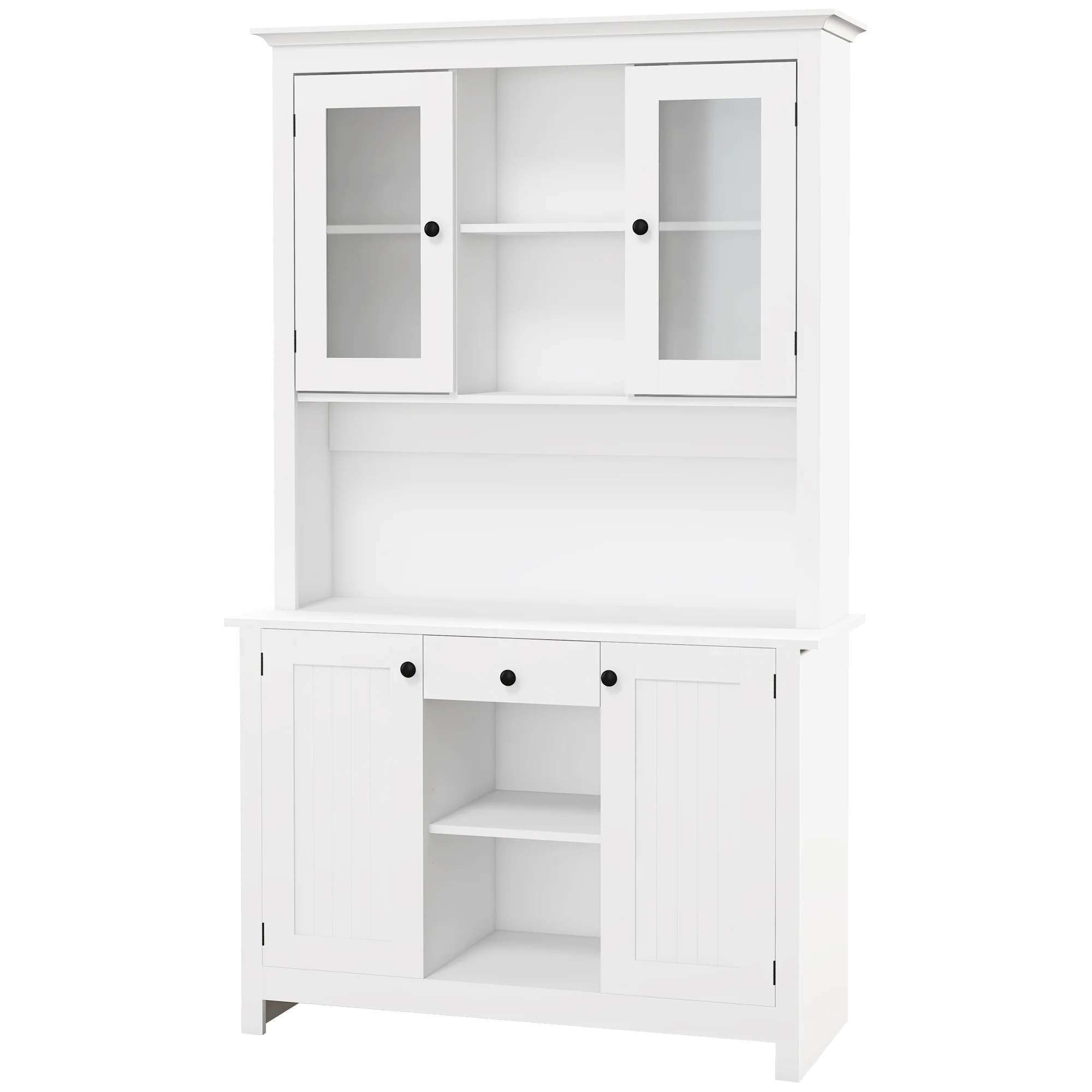 71" Freestanding Buffet with Hutch, 4 Door Kitchen Pantry Cabinet with Drawer, White