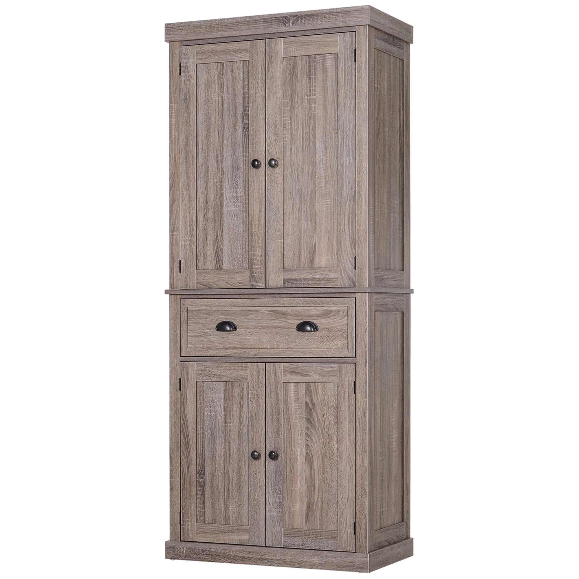 Freestanding Kitchen Cupboard, 184cm Tall Storage Cabinet with Doors, Shelves & Drawer, Brown - Image 2