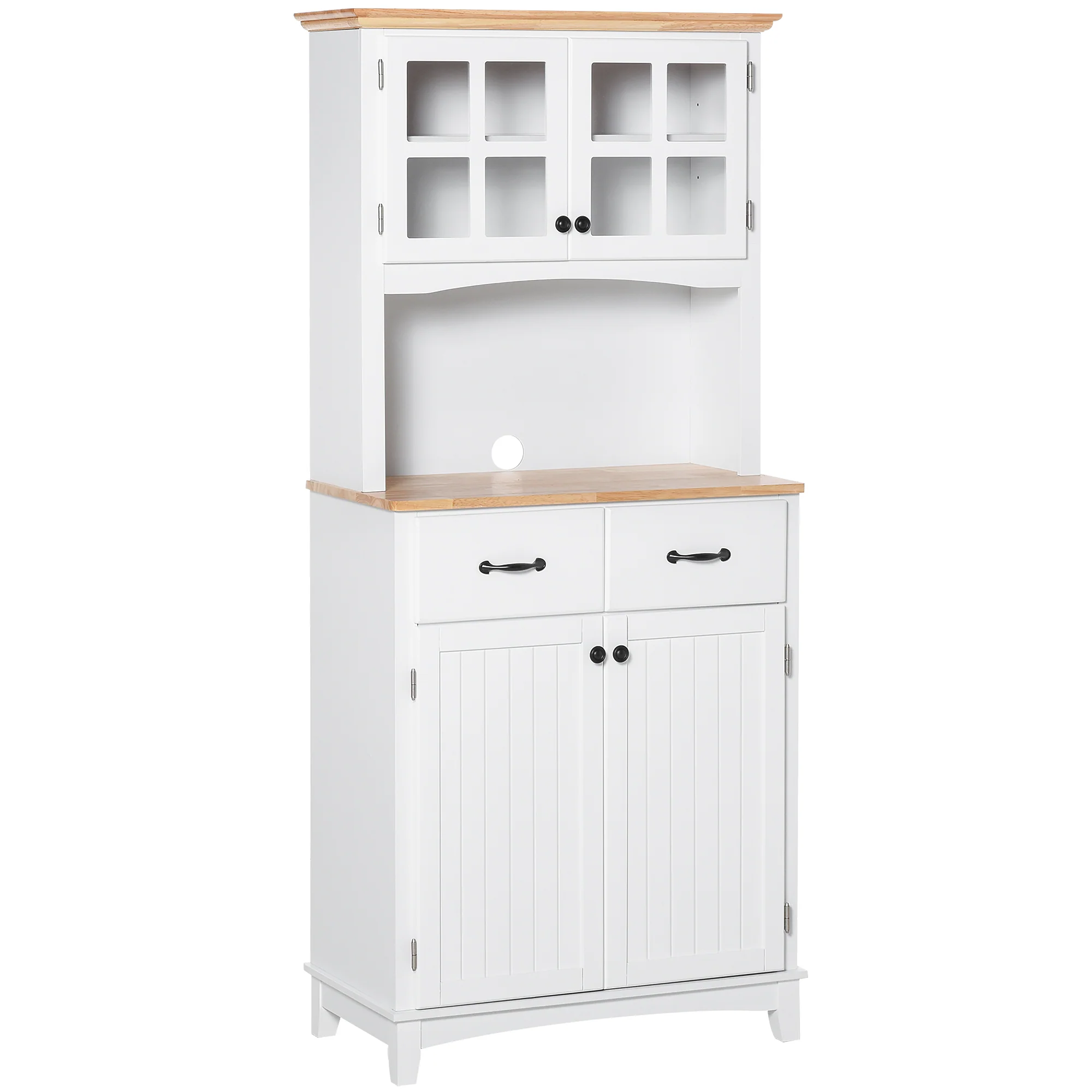 Freestanding Kitchen Cupboard, Kitchen Storage Cabinet with Framed Glass Doors, 2 Drawers, Microwave Counter, 172cm, White - Image 13