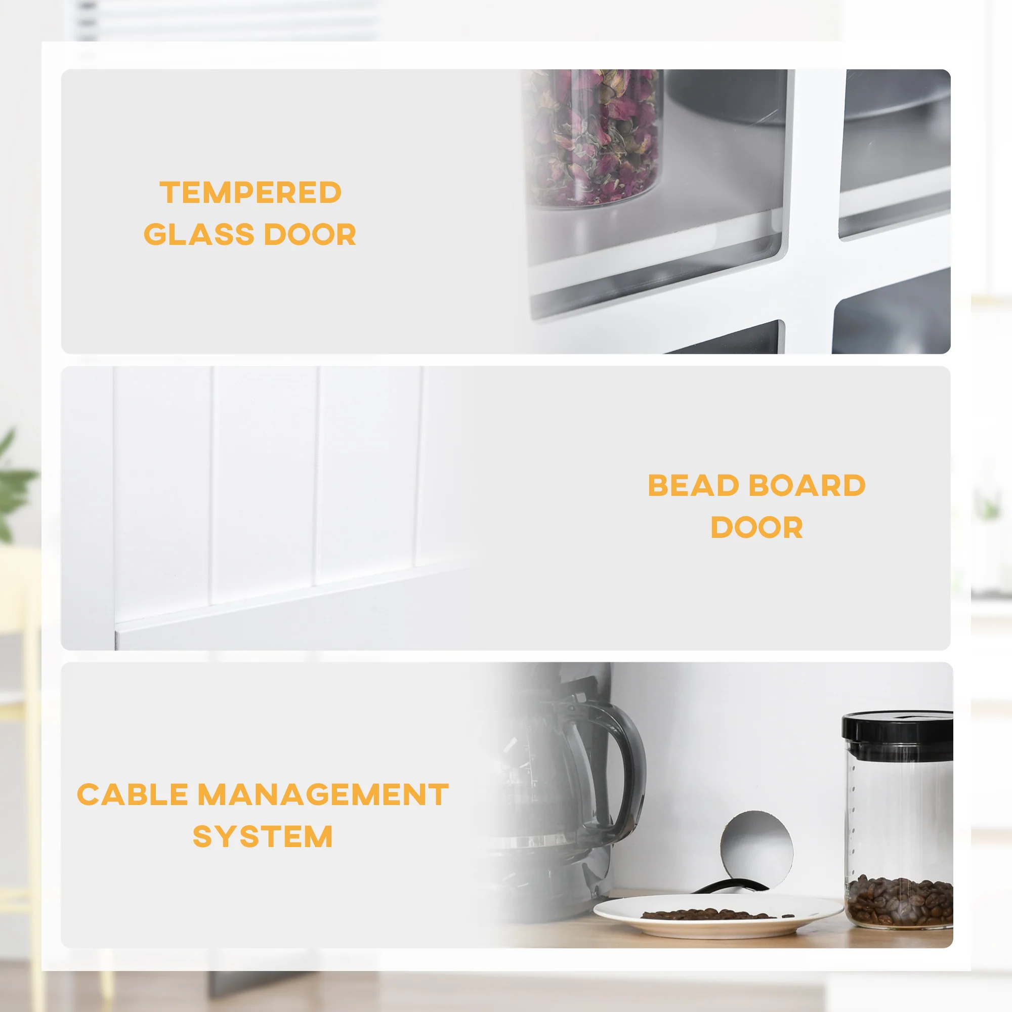 Freestanding Kitchen Cupboard, Kitchen Storage Cabinet with Framed Glass Doors, 2 Drawers, Microwave Counter, 172cm, White - Image 8
