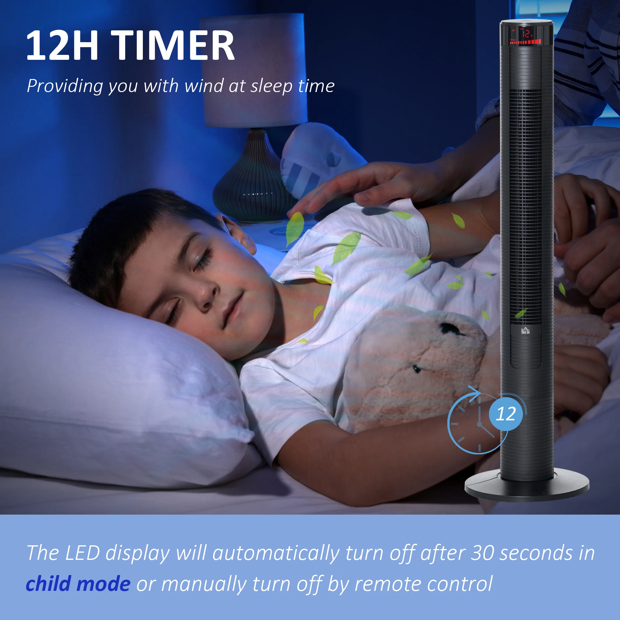 Freestanding Tower Fan Cooling for Home with 3 Speed & Remote Controller, Black - Image 8
