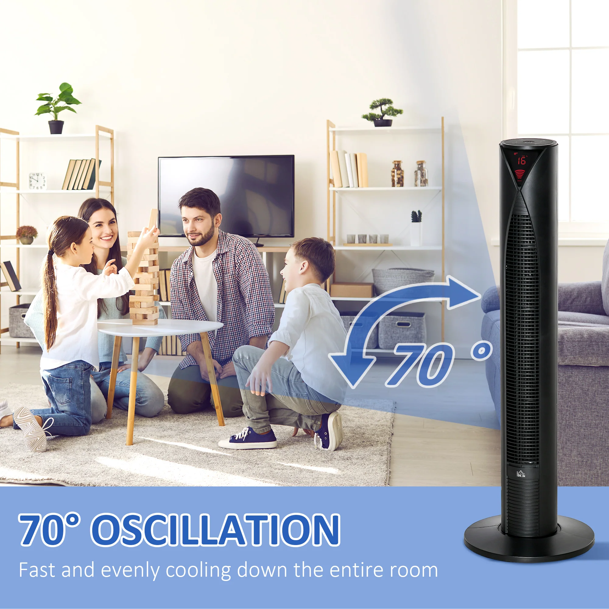 Freestanding Tower Fan Cooling for Home Bedroom with Oscillating & 4 Modes, Black - Image 7