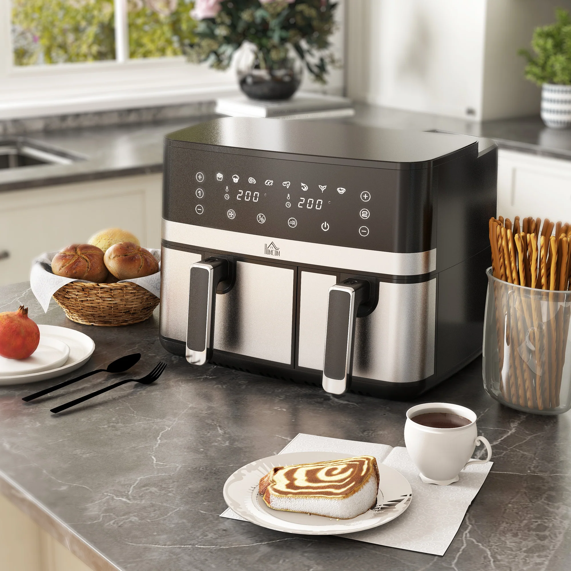 Fry Dual Zone Air Fryer with Smart Finish for Oil Free & Low Fat Healthy Cooking, 2700W - Image 3